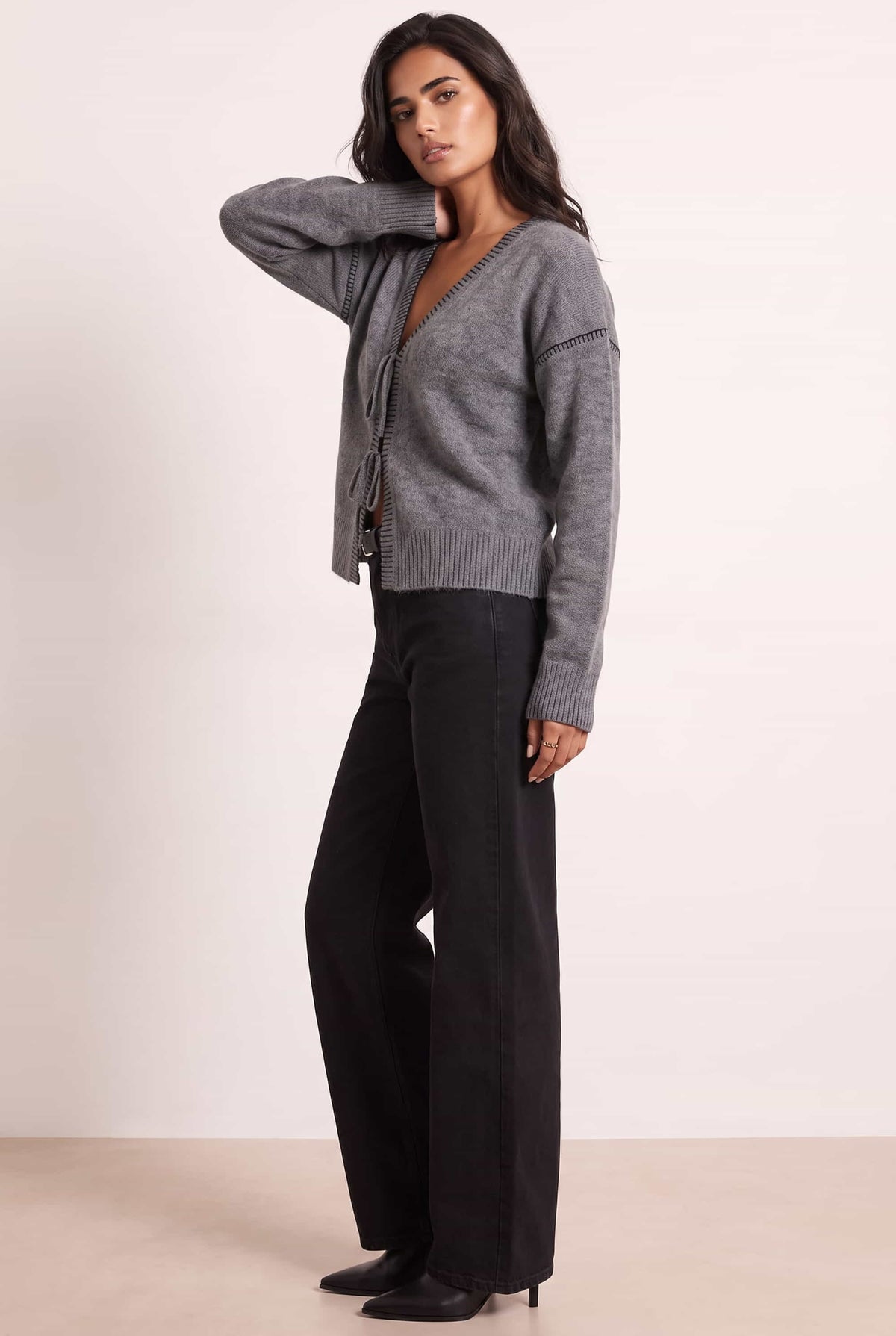Grey Saddle Stitch Cardigan