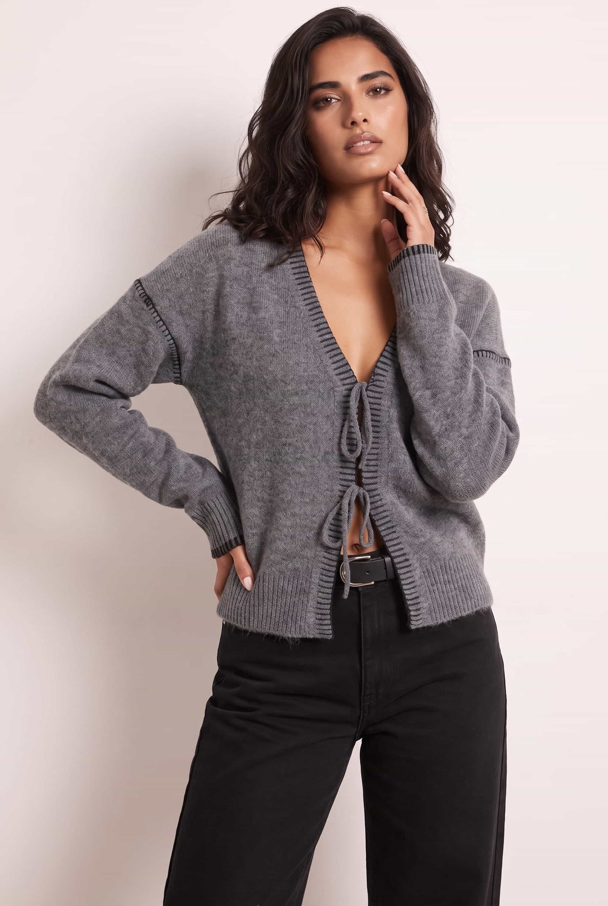 Grey Saddle Stitch Cardigan