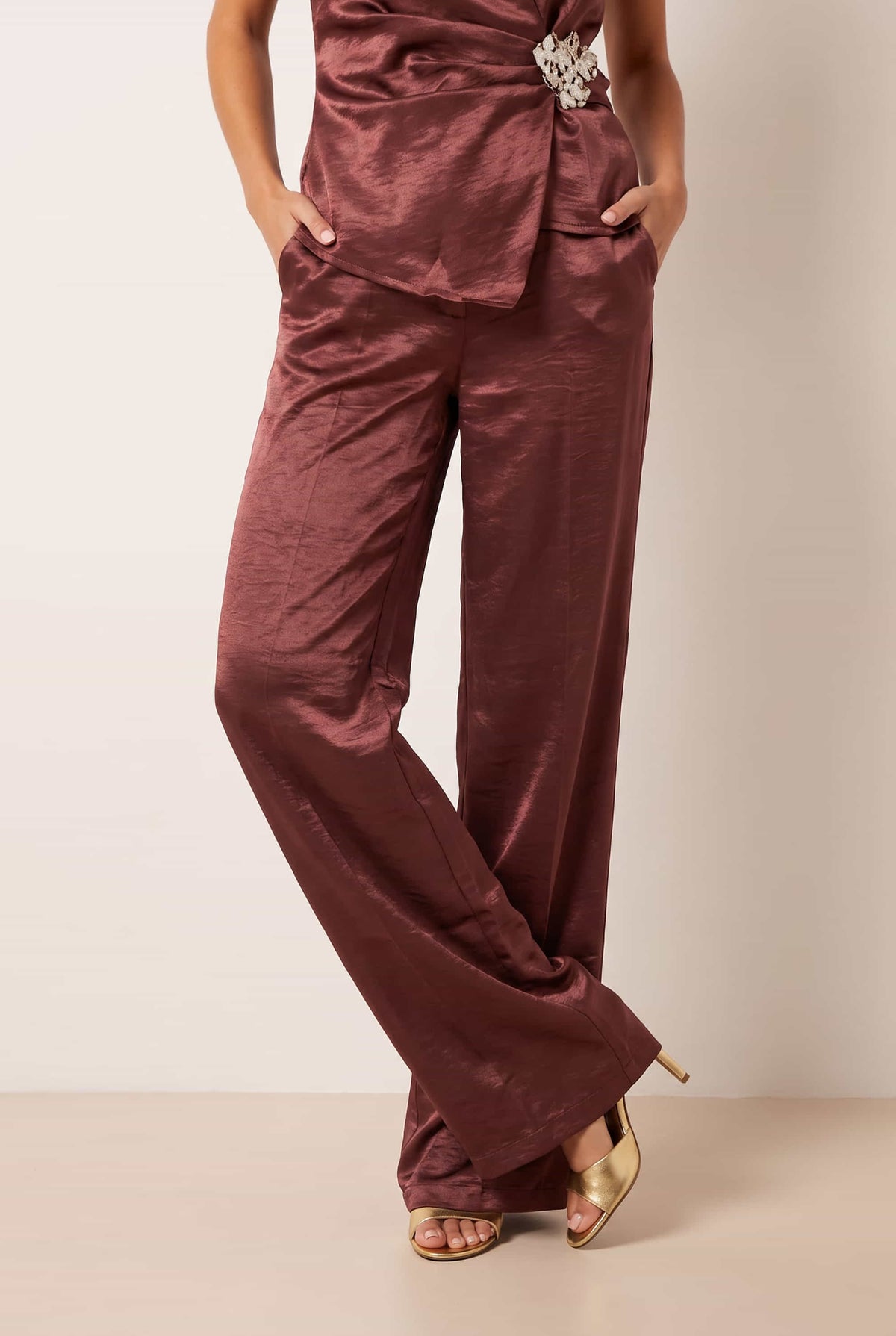 Wide Leg Mulberry Satin Trouser