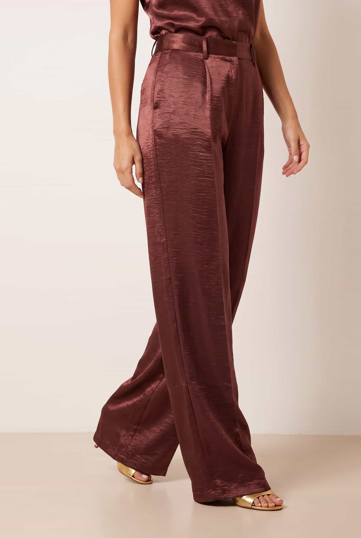 Wide Leg Mulberry Satin Trouser