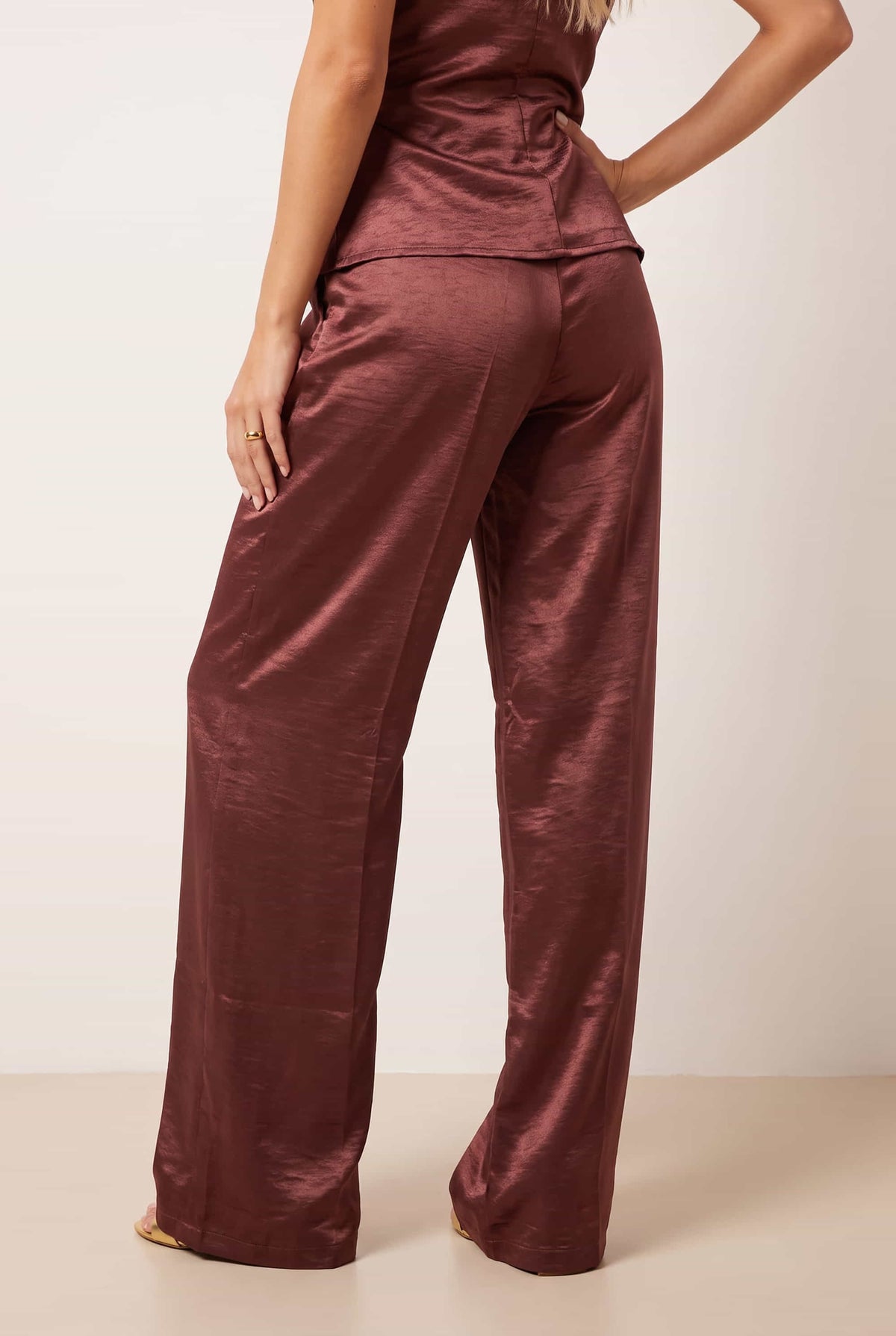 Wide Leg Mulberry Satin Trouser
