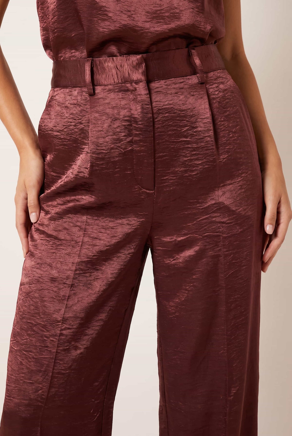 Wide Leg Mulberry Satin Trouser