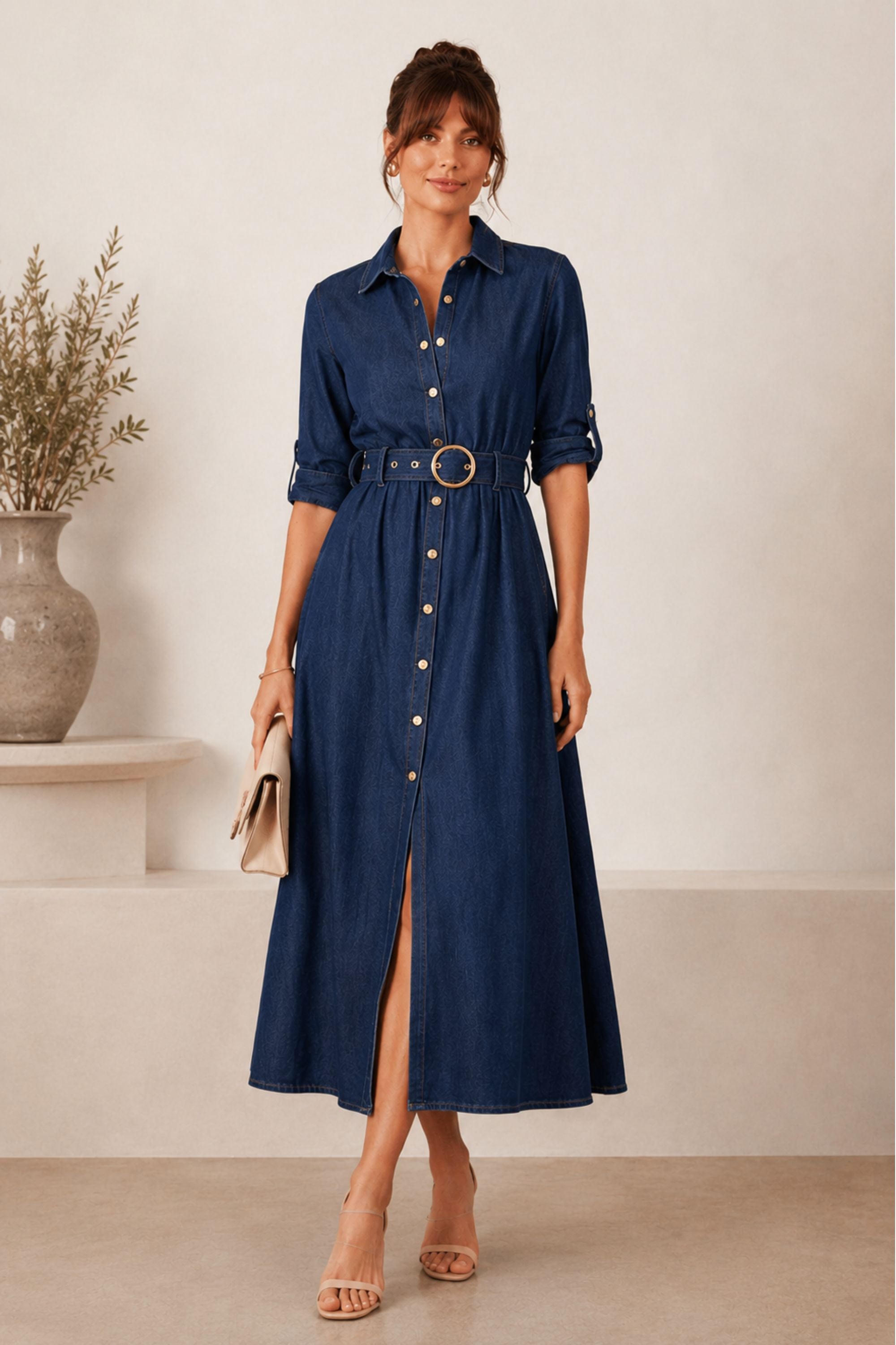 Daphne Belted Shirt Dress / Blue Denim