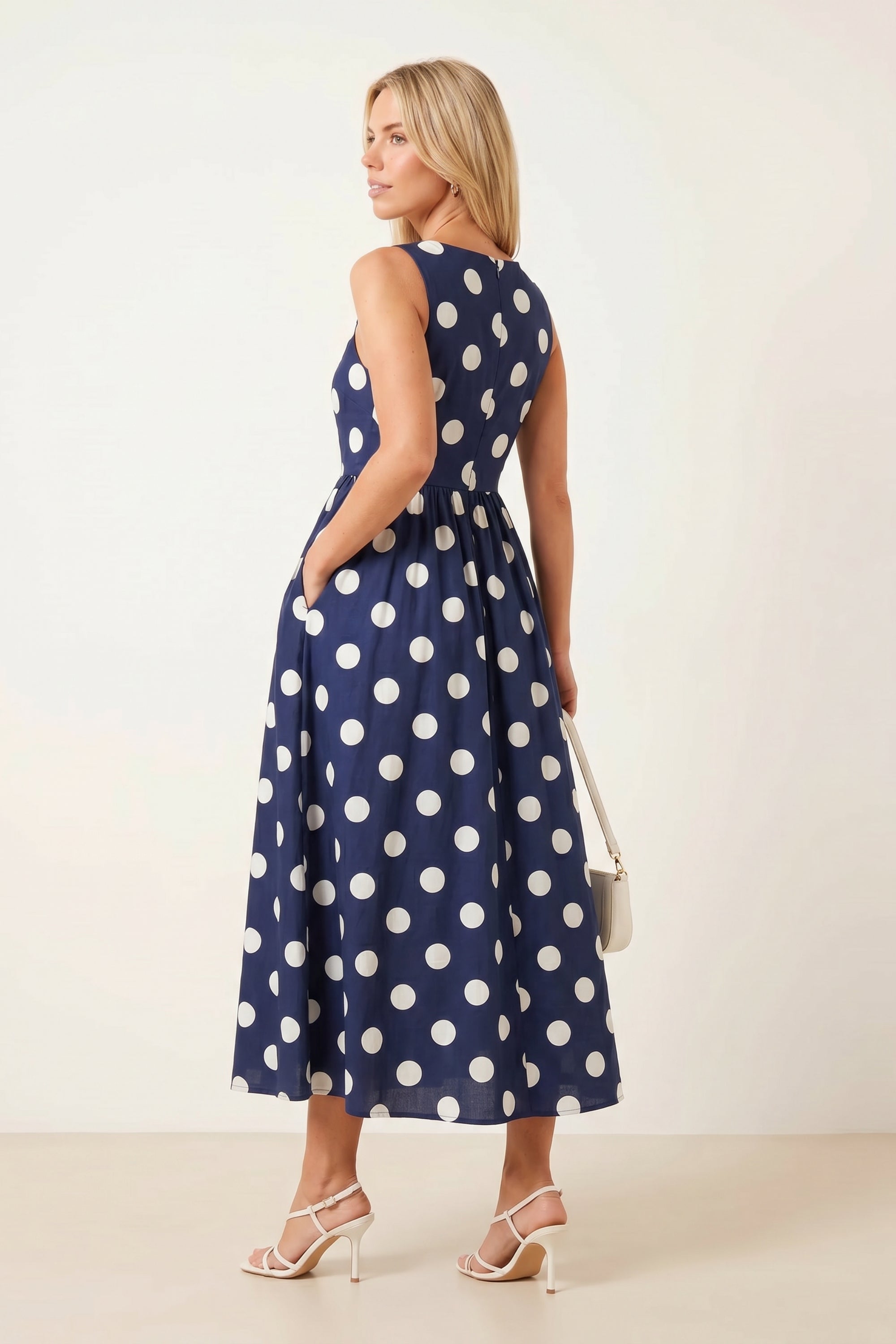 Davica Navy and white Polka Dot Midi Dress