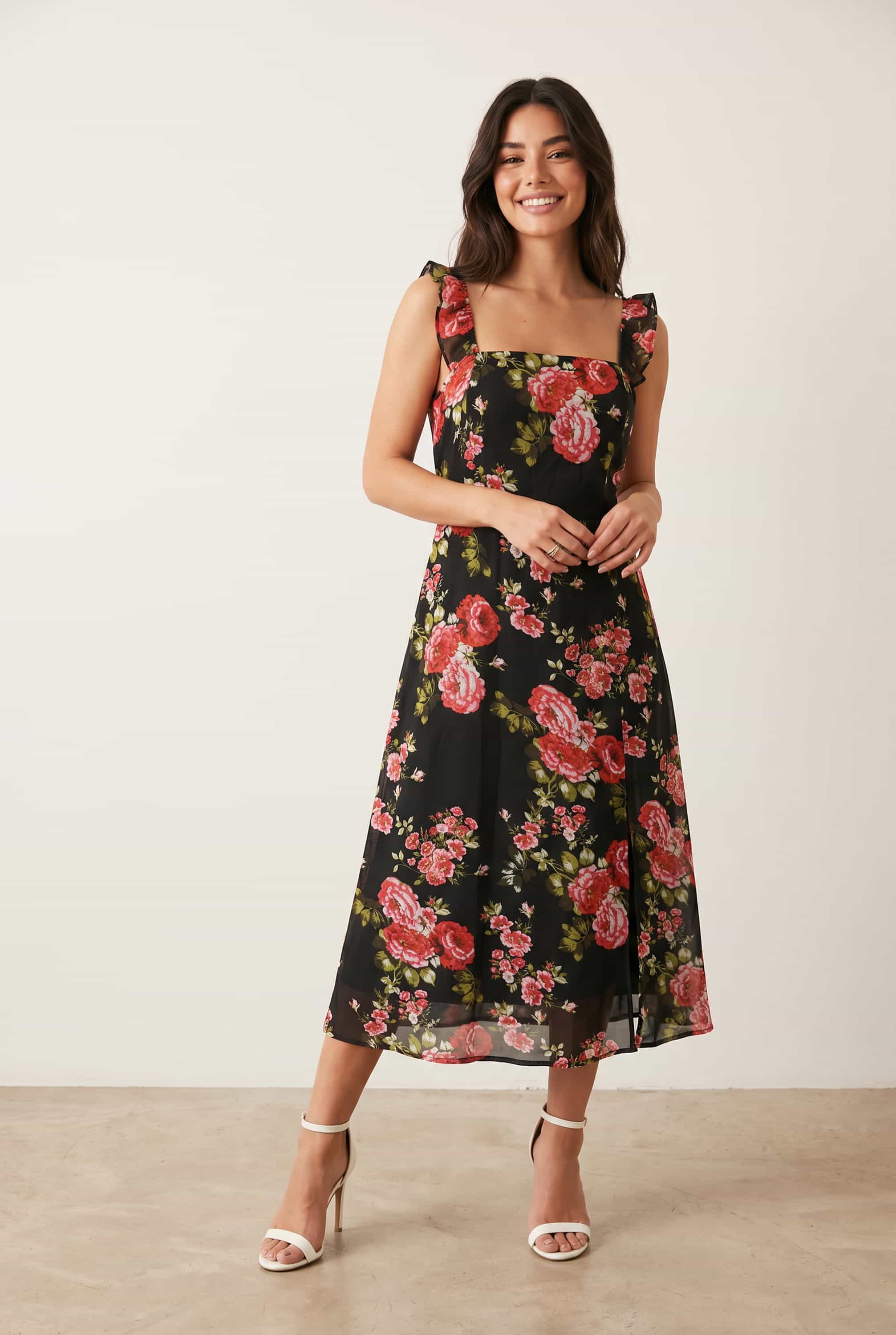 Strappy Rose Print Dress