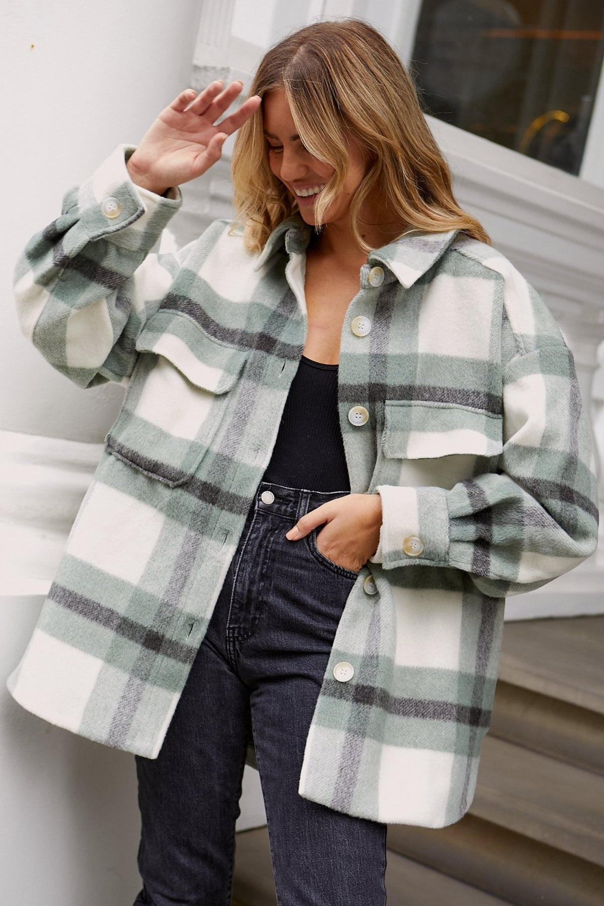Reign Check Shacket / Khaki