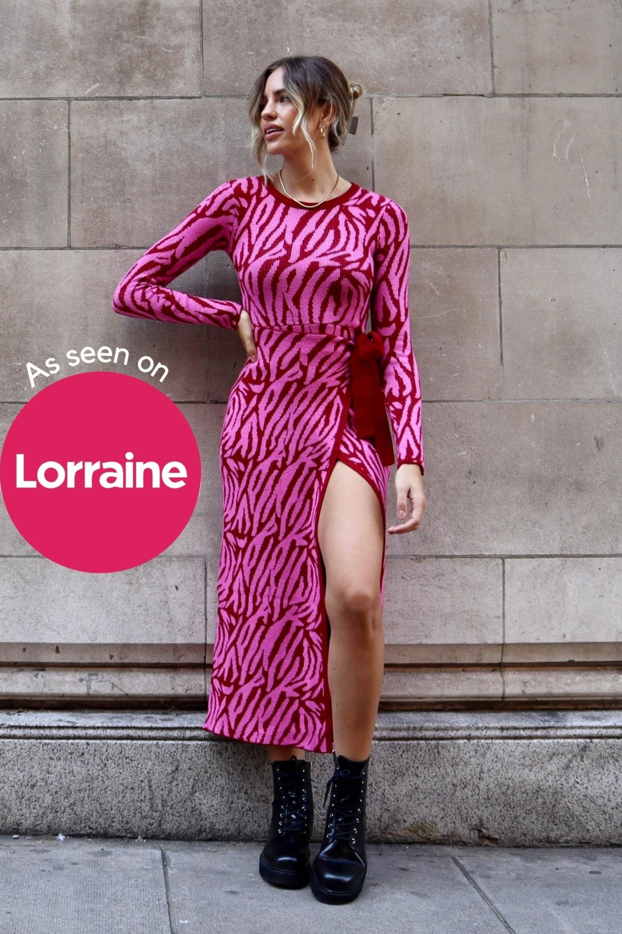 Zebra Knit Dress | Renee Zebra Jacquard Knitted Midaxi Dress in Pink Style Cheat Zebra Knit Dress | Renee Zebra Jacquard Knitted Midaxi Dress in Pink Style Cheat