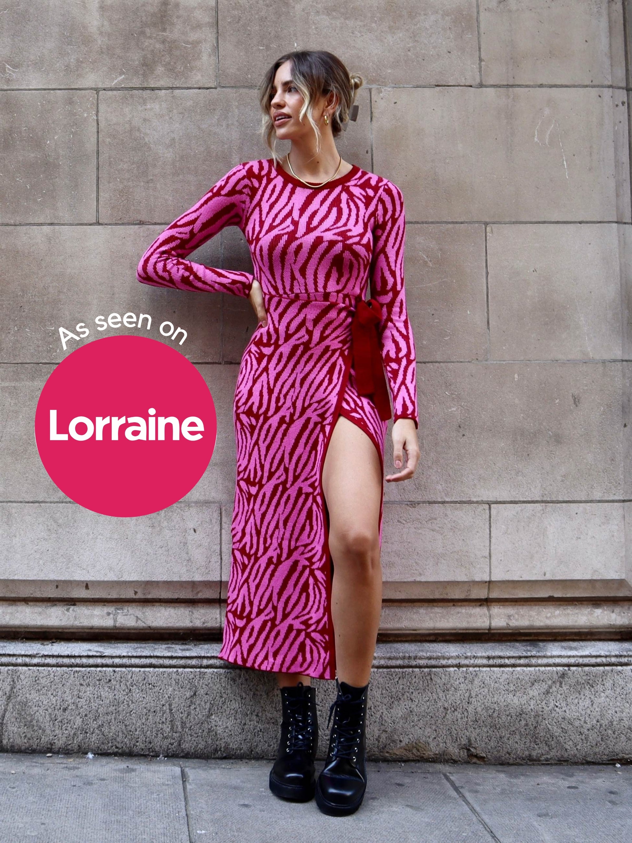 AS SEEN ON LORRAINE! Renee Zebra Jacquard Knitted Midaxi Dress / Pink