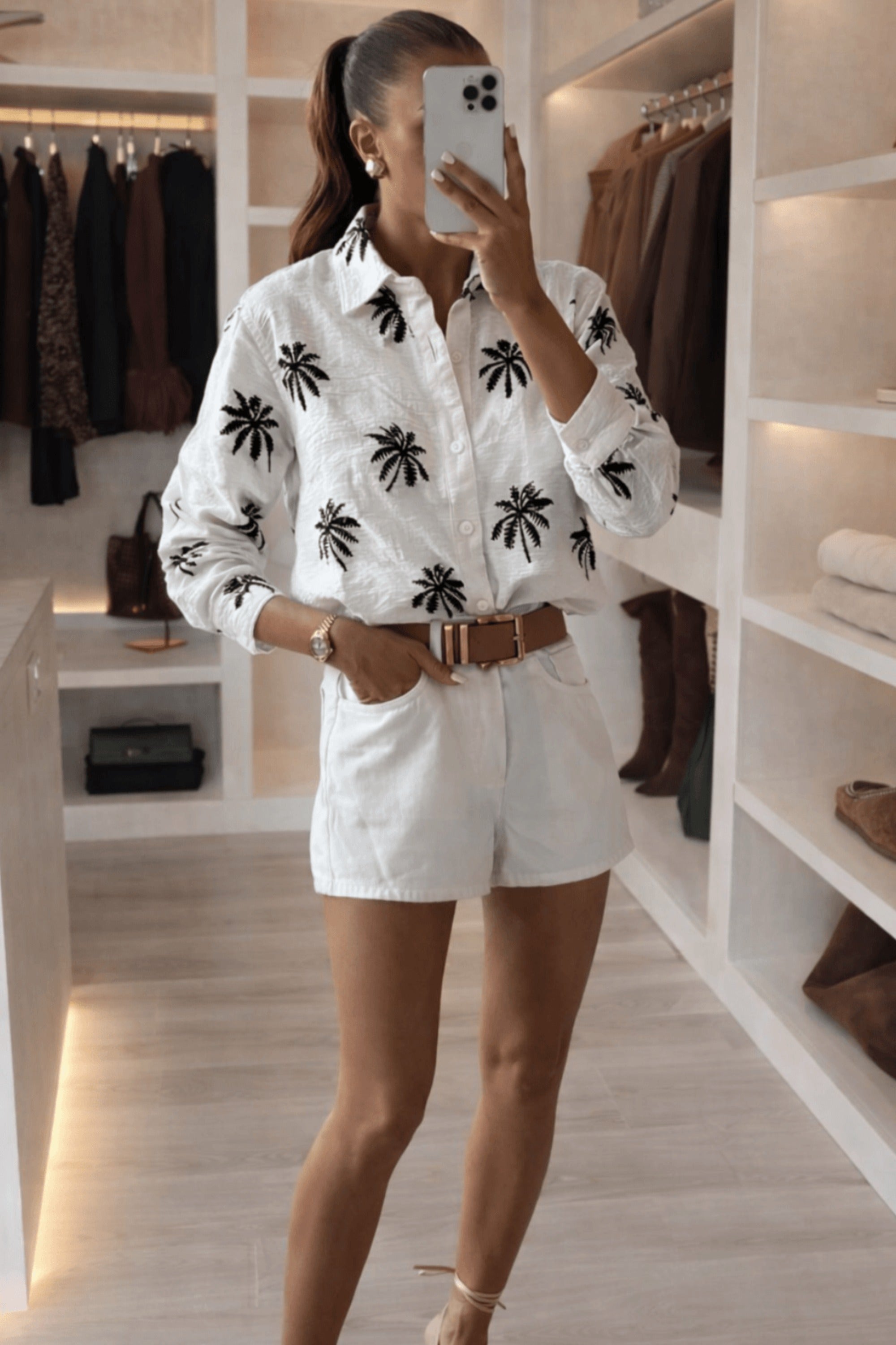 Palm Embroidered Shirt - White - Style Cheat