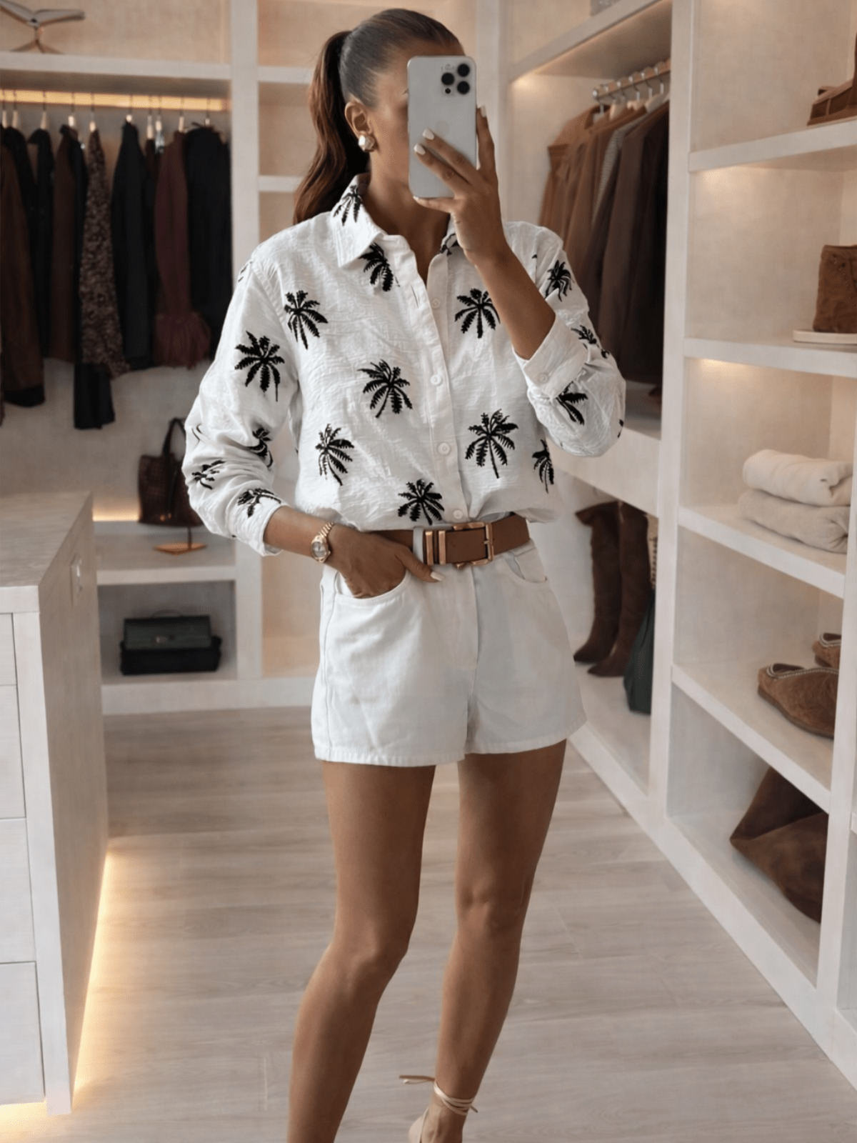 Palm Embroidered Shirt - White - Style Cheat