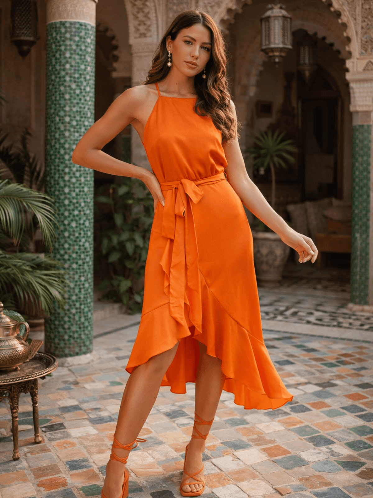 Ariana Halter Frill Dress / Tangerine - Style Cheat