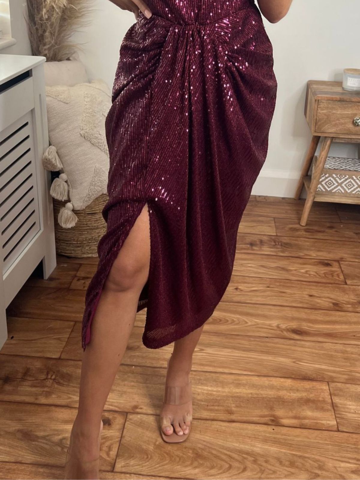 Valencia High Waist Drape Skirt / Mulberry Sequin