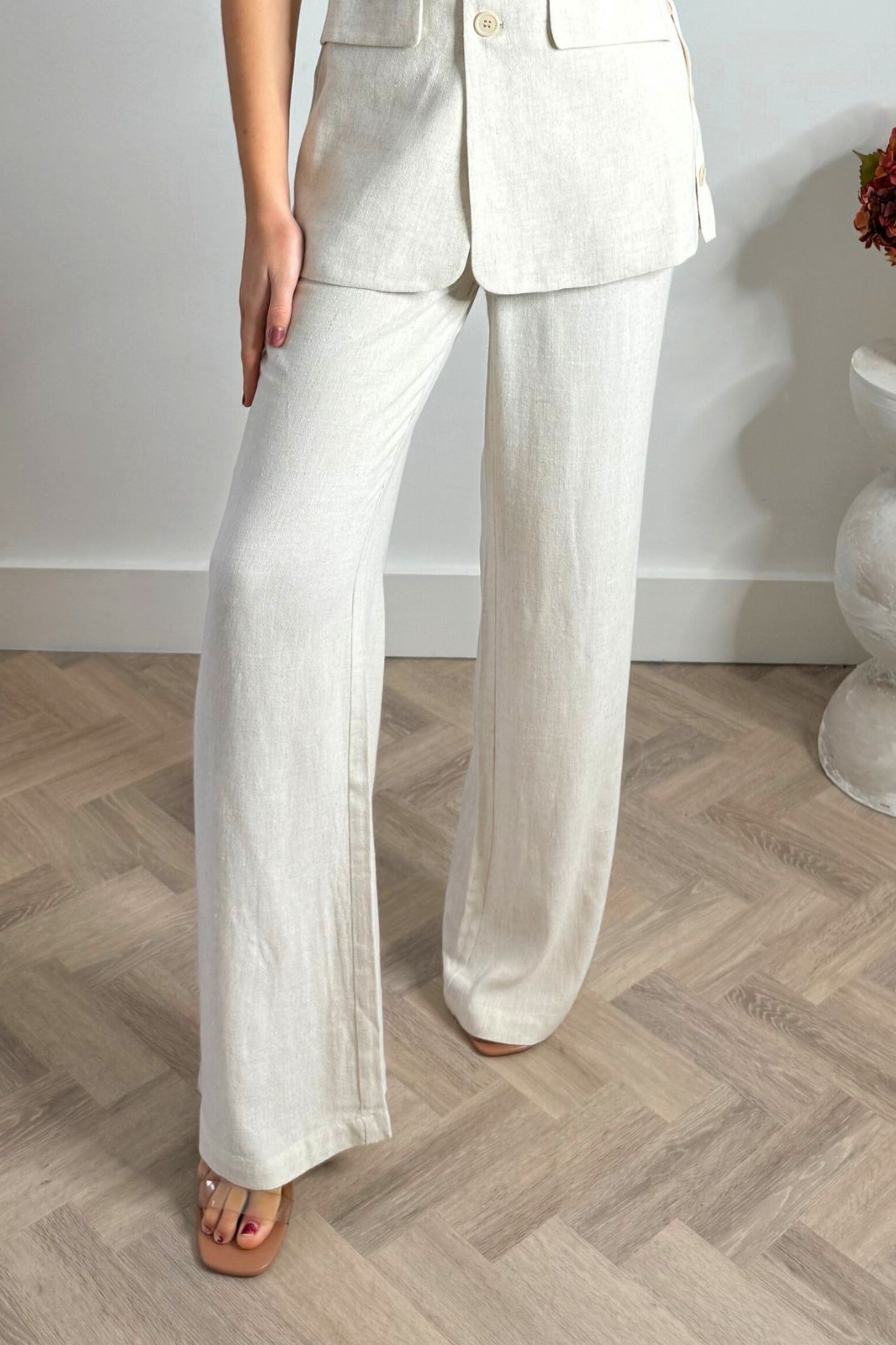 Claire Linen Straight Leg Trouser in Neutral - Style Cheat