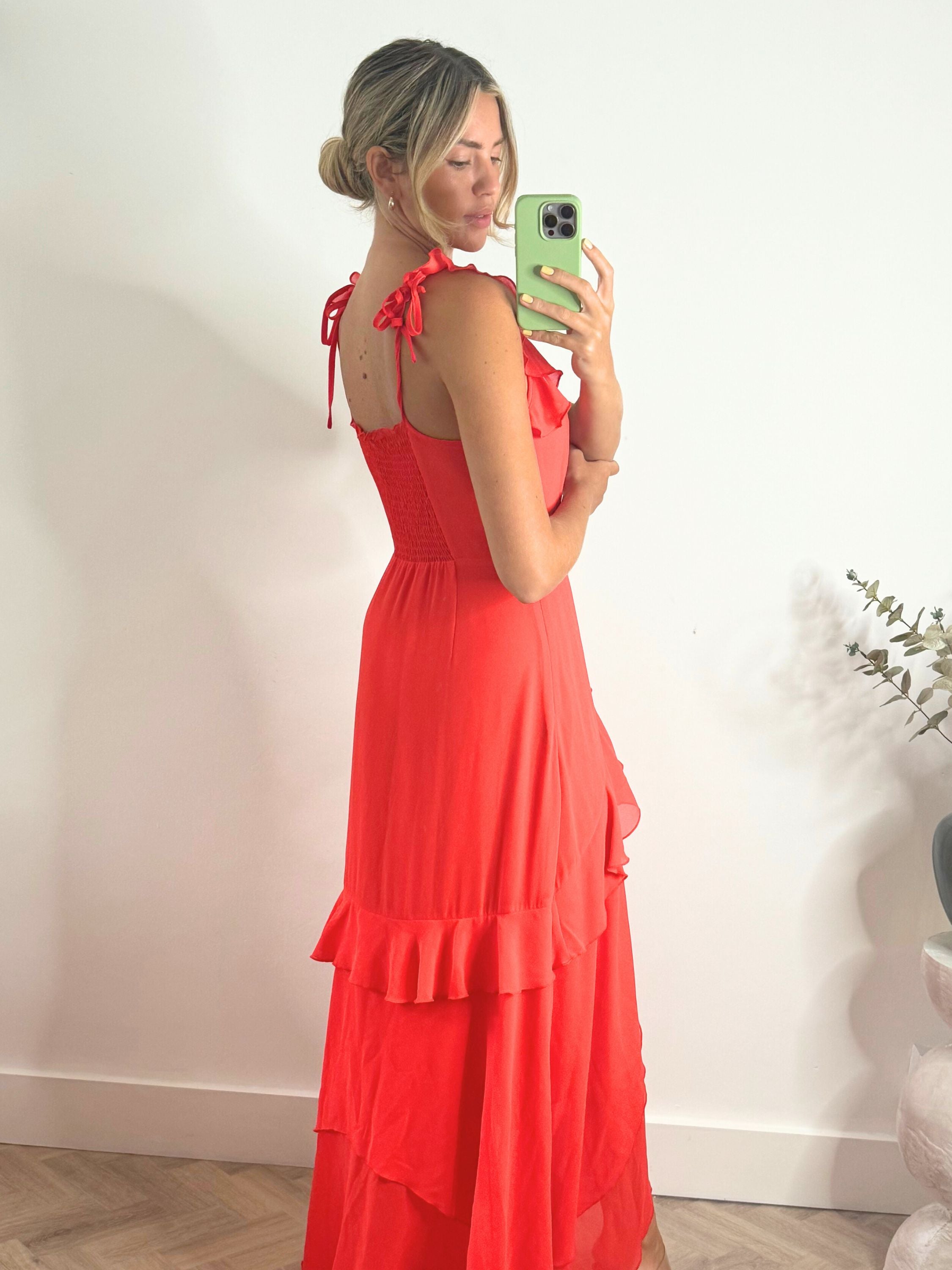 Bella Ruffle Detail Maxi Dress / Red