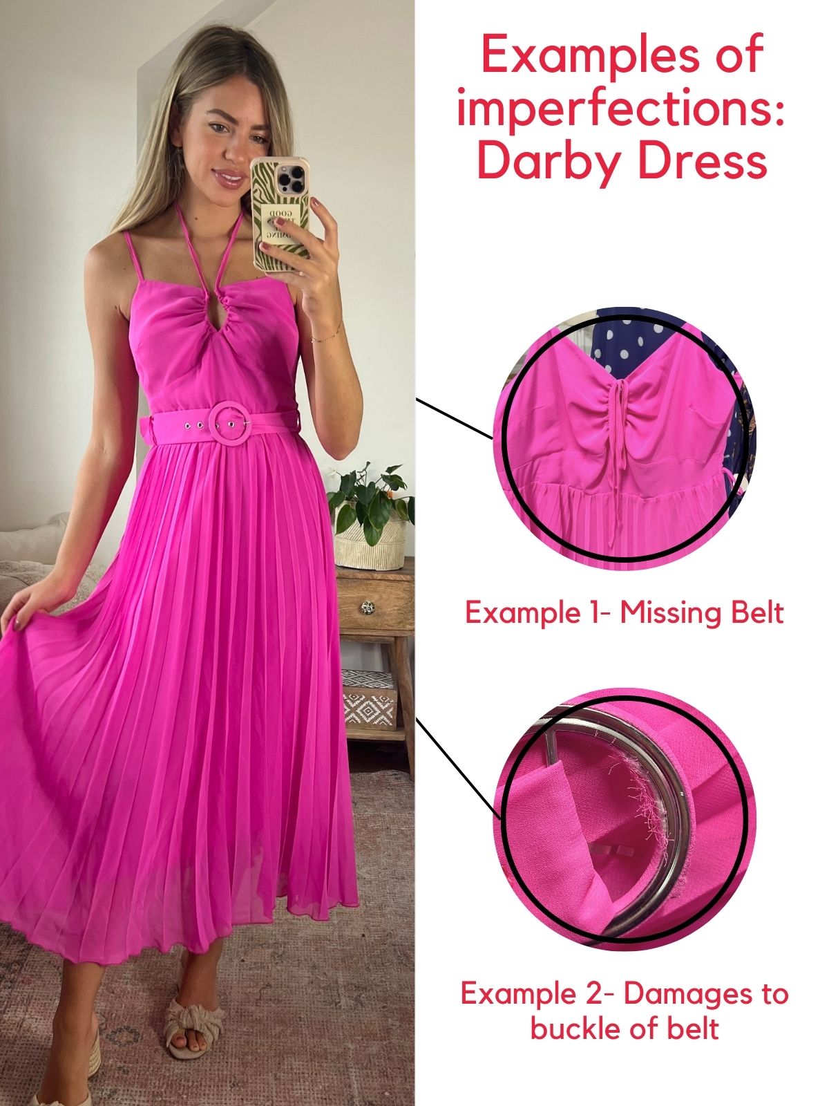 IMPERFECT Darby Halter Pleated Dress / Pink