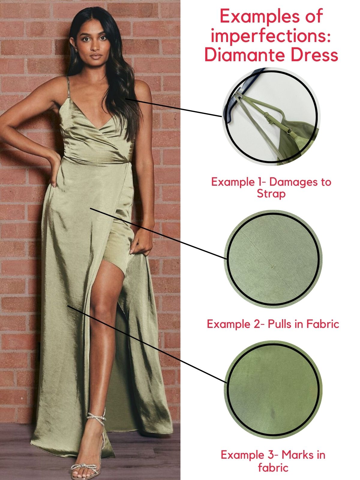 IMPERFECT Diamante Strap Maxi Satin Dress / Olive Green