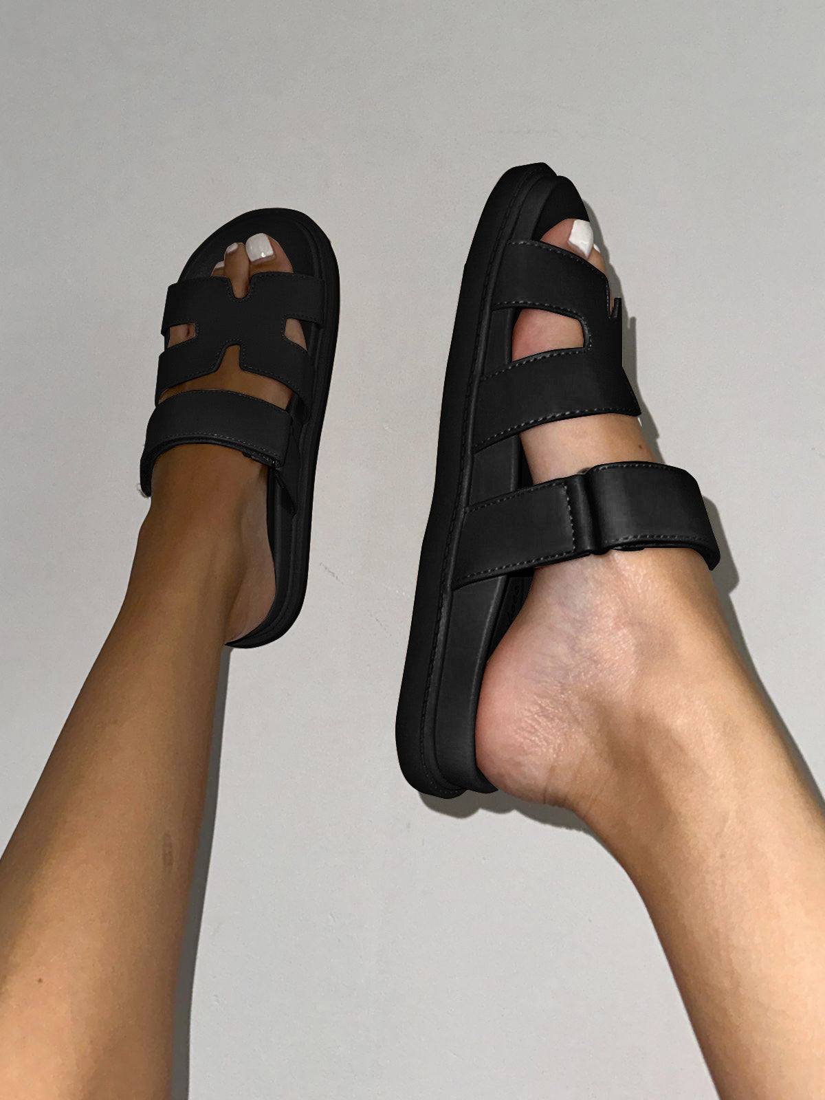 Sorrento Slip On Velcro Detail Sandal in Black