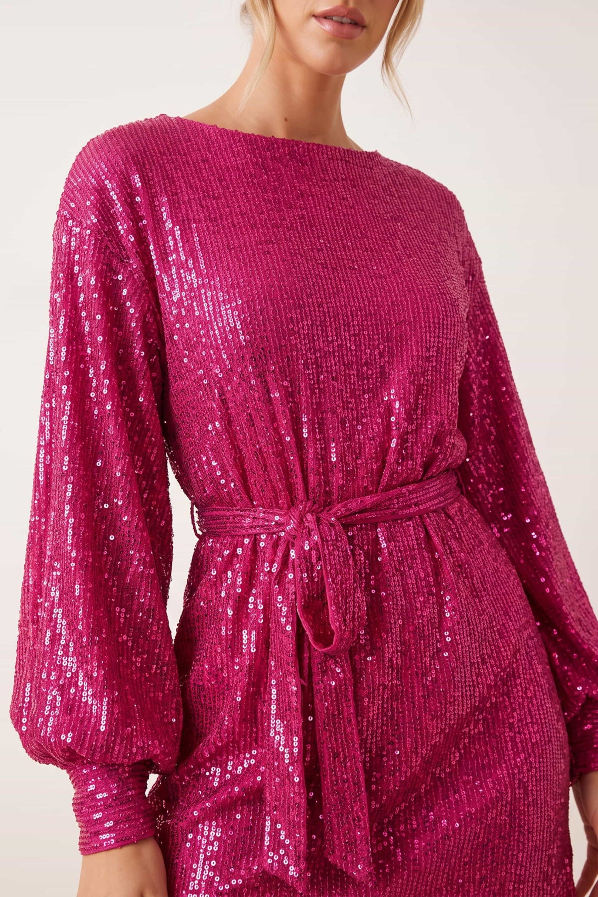 Skylar Balloon Sleeve Mini Dress / Hot Pink
