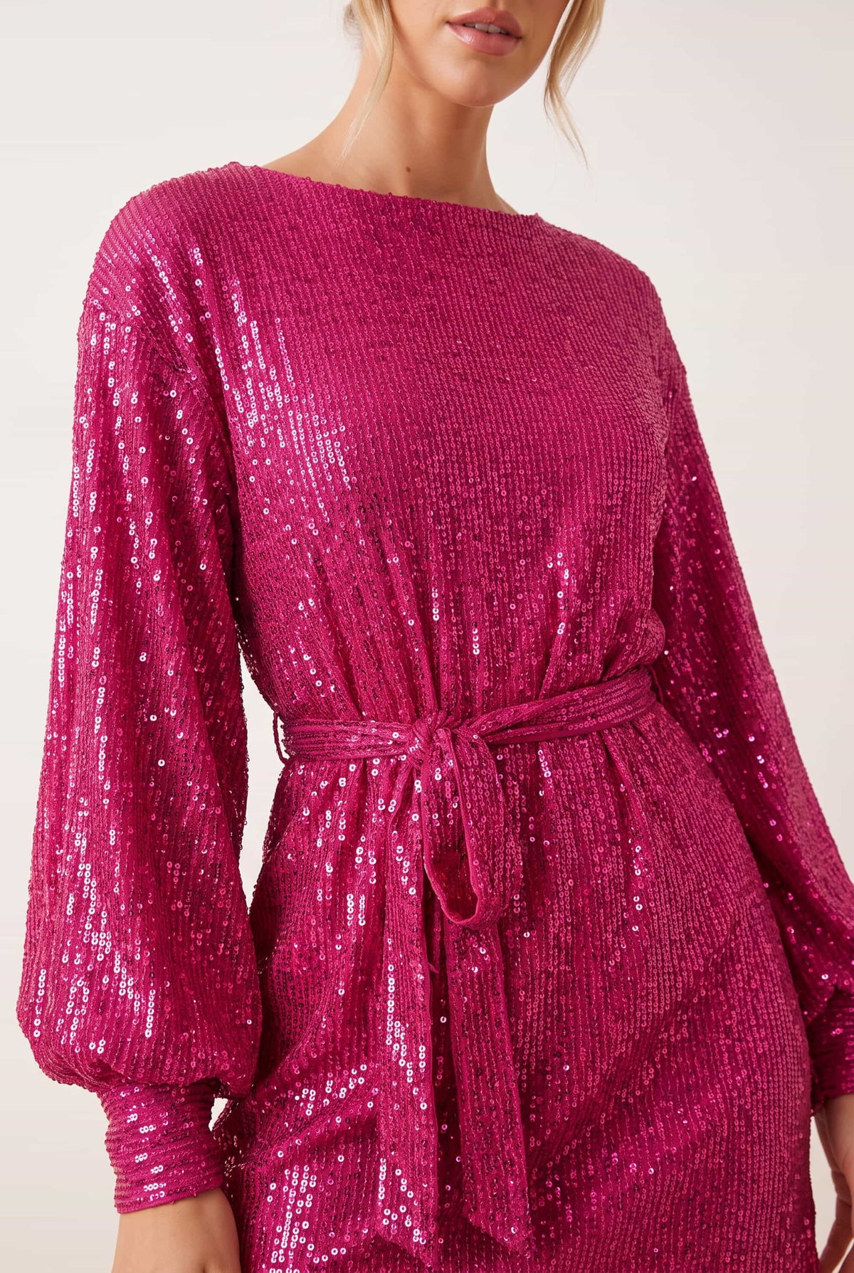 Skylar Balloon Sleeve Mini Dress / Hot Pink