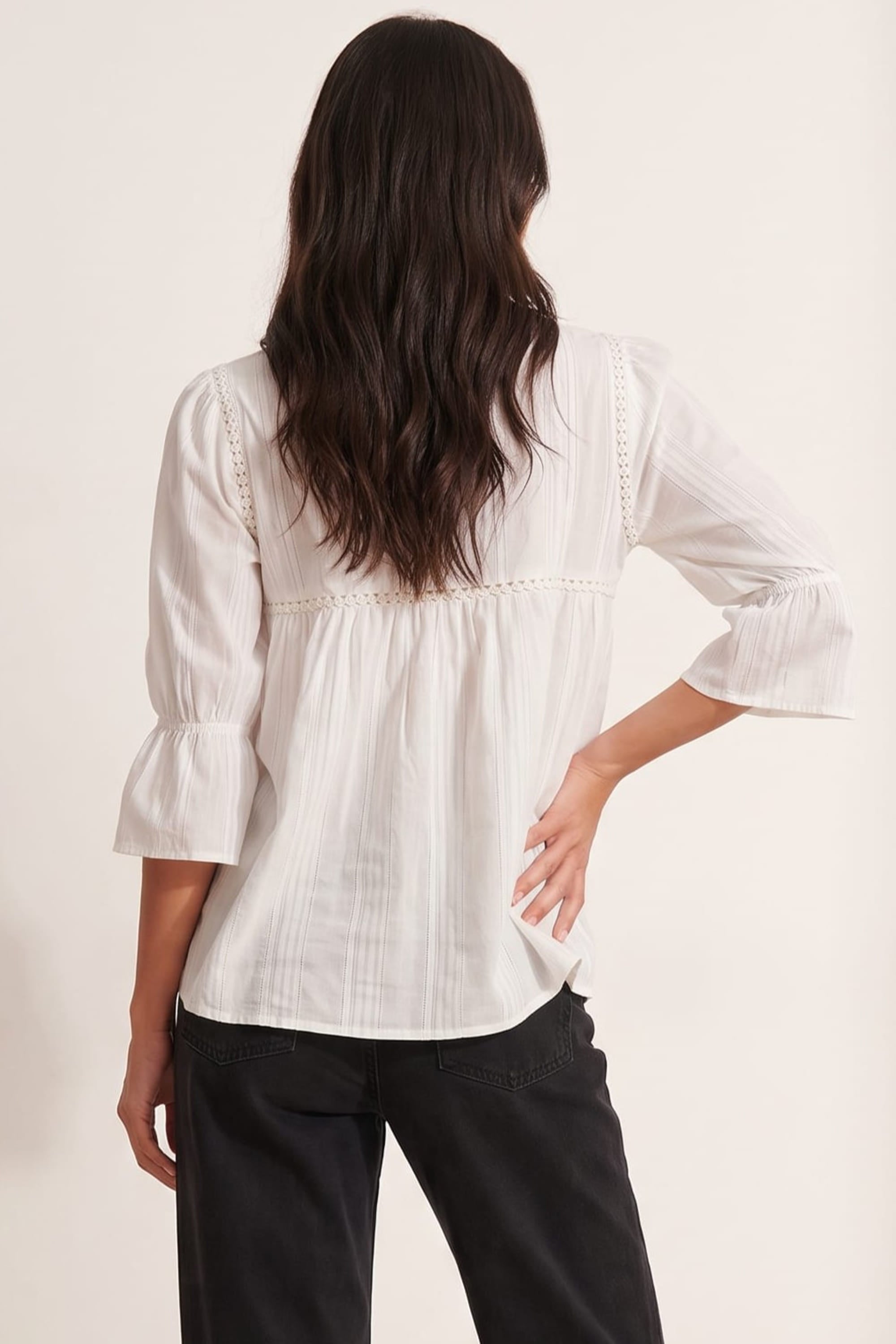 Tiered White Tie Textured Blouse