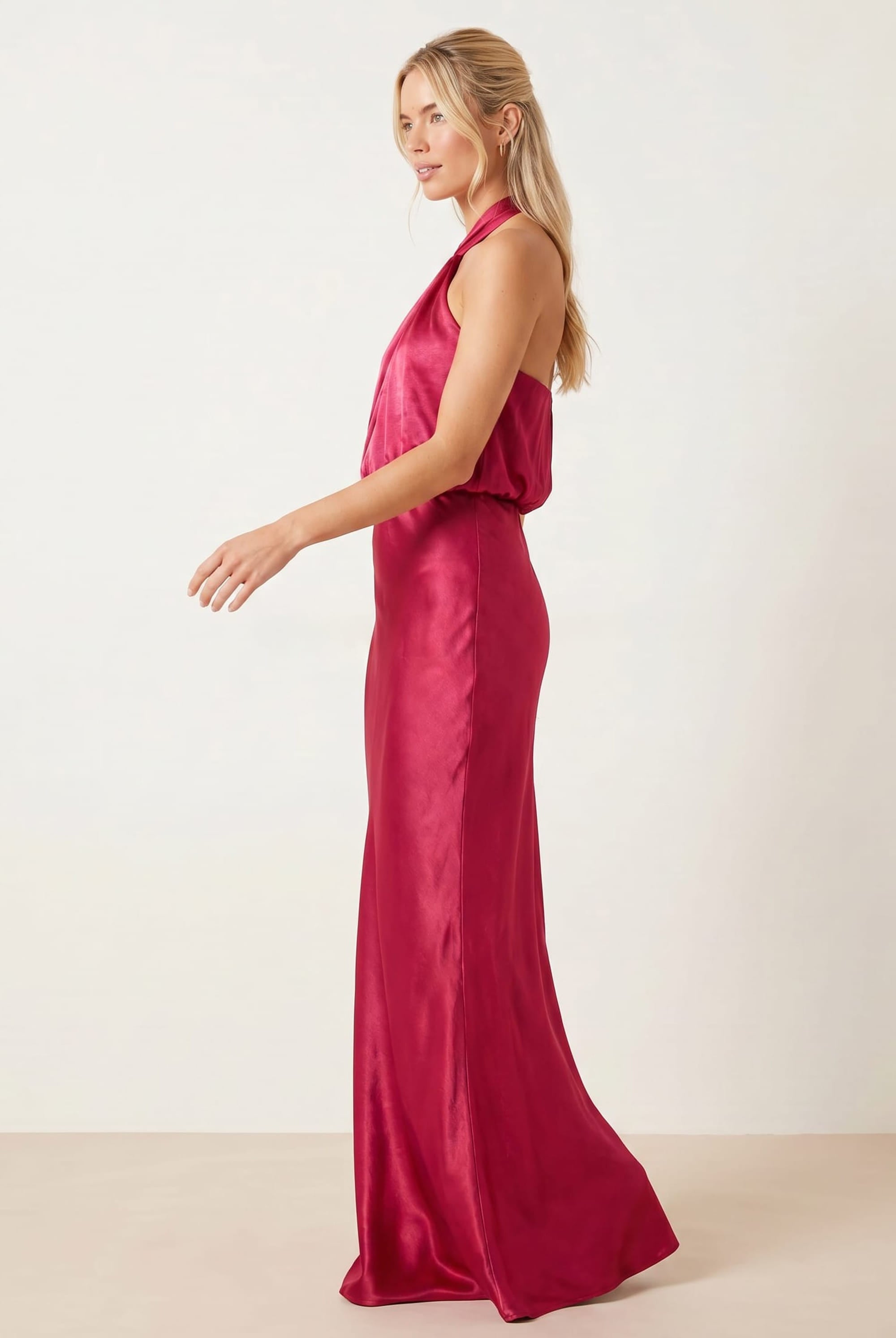 Twist Neck Satin Maxi Dress / Claret