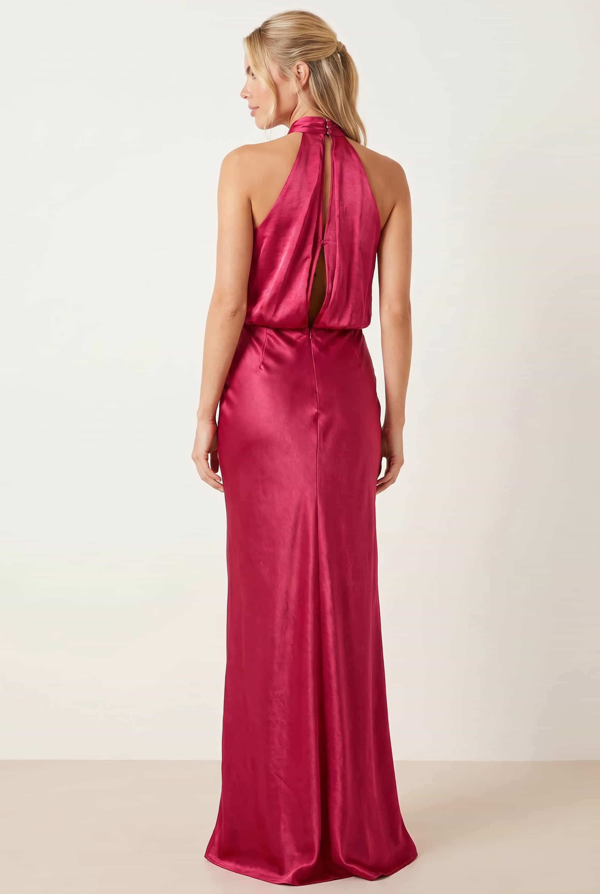 Twist Neck Satin Maxi Dress / Claret