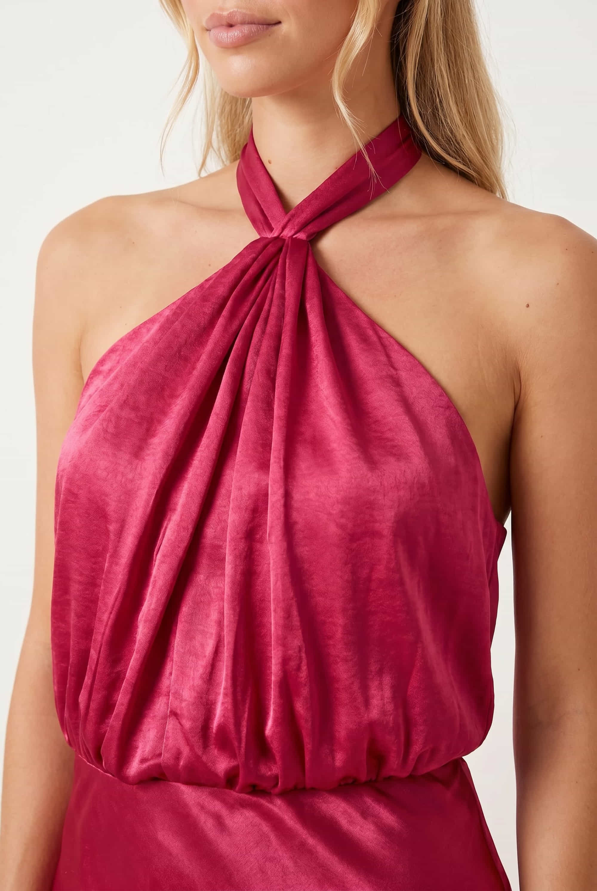 Twist Neck Satin Maxi Dress / Claret