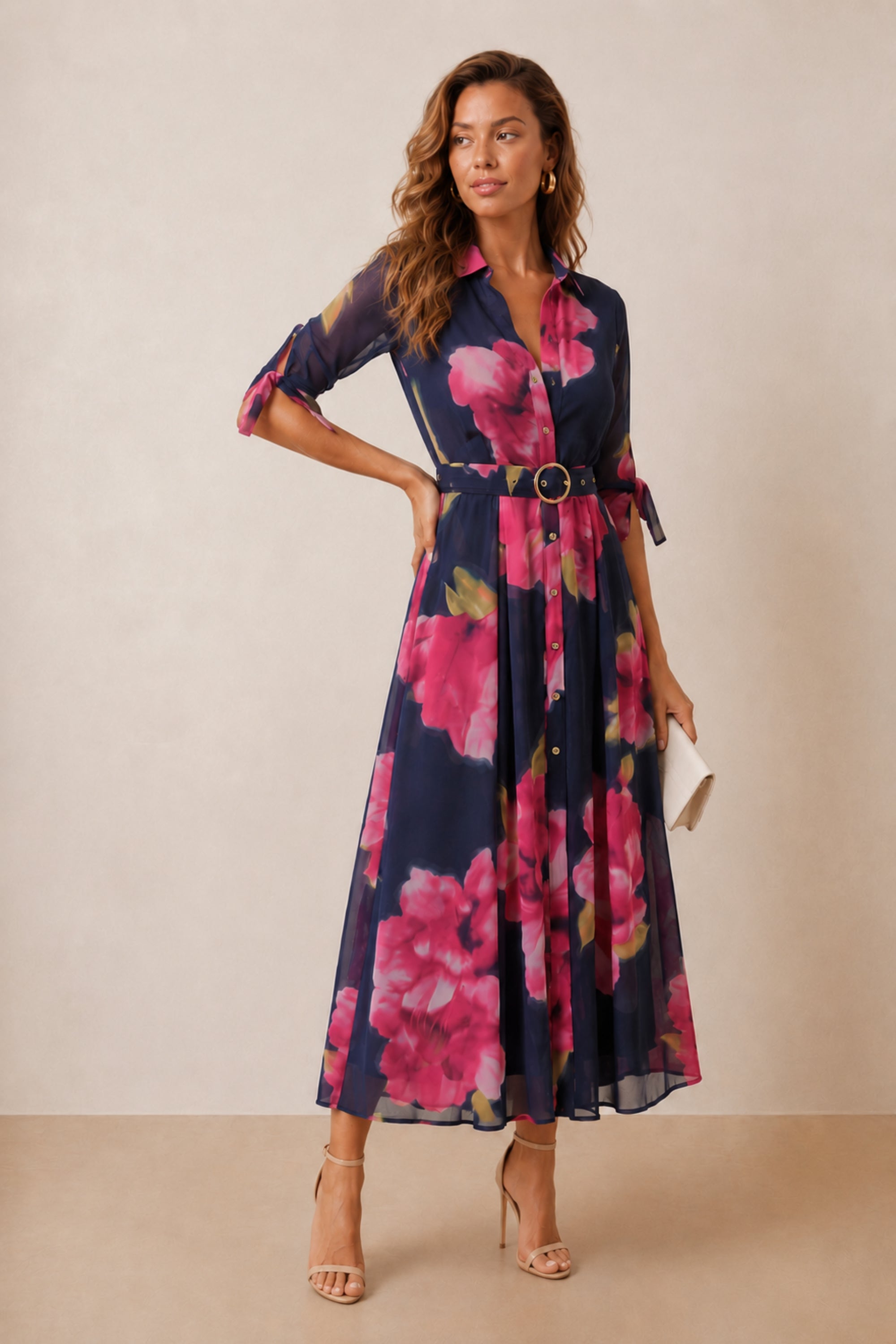 Daphne Belted Shirt Dress / Navy Floral