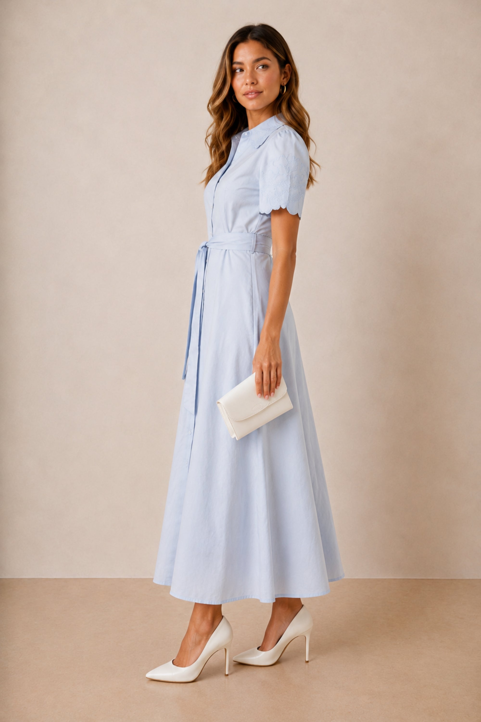 Laser Cut Shirt Dress in blue
