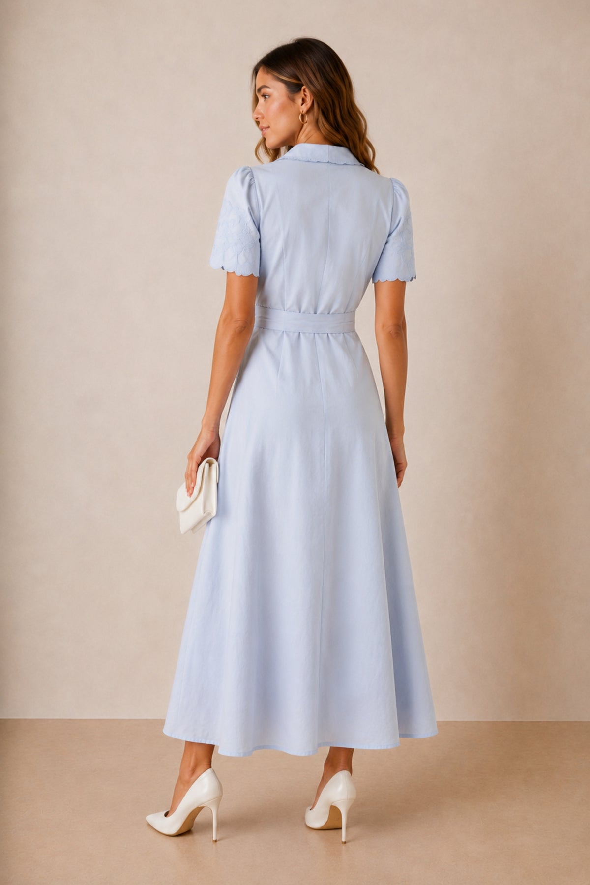 Laser Cut Shirt Dress in blue