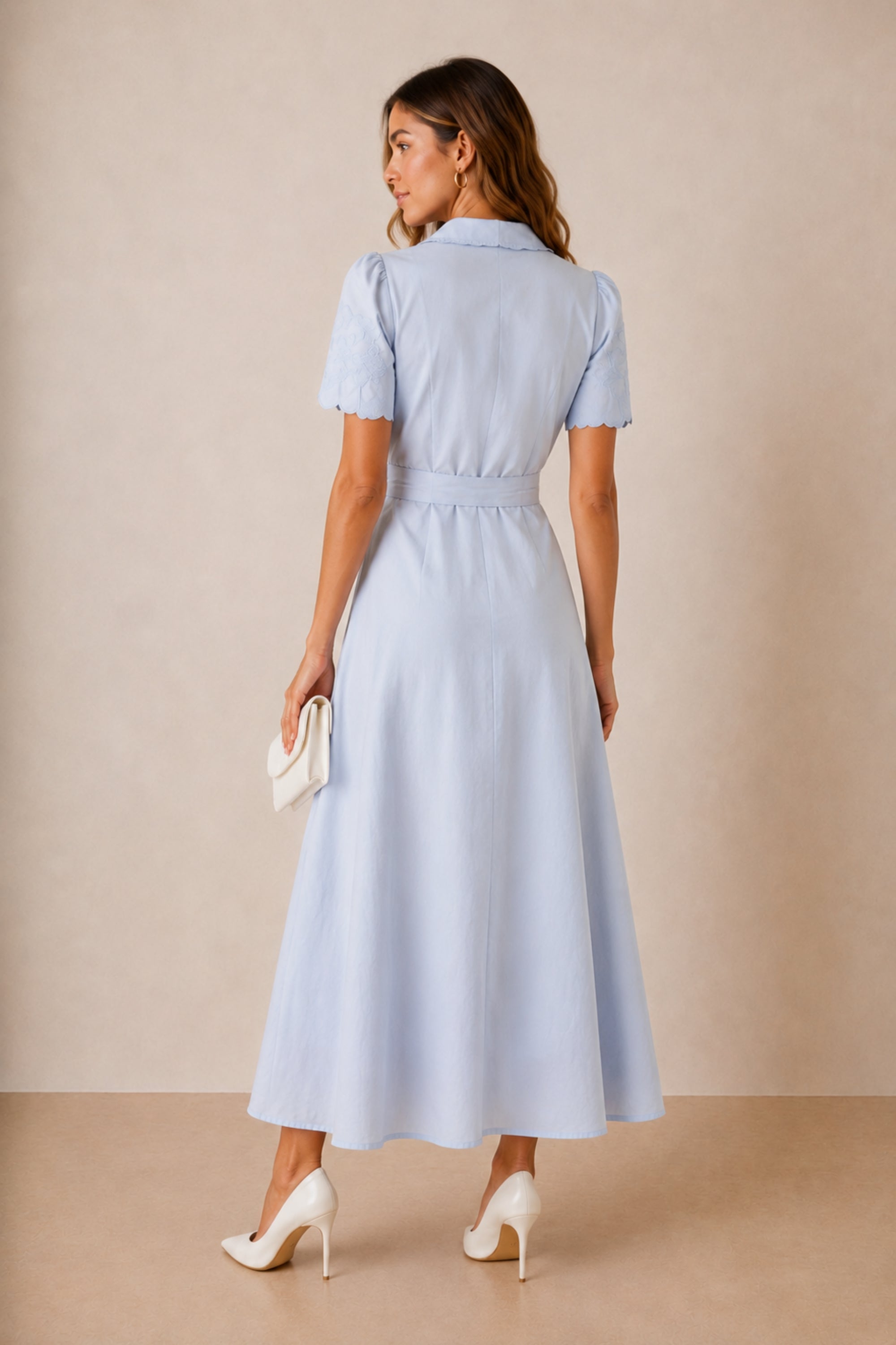 Laser Cut Shirt Dress in blue
