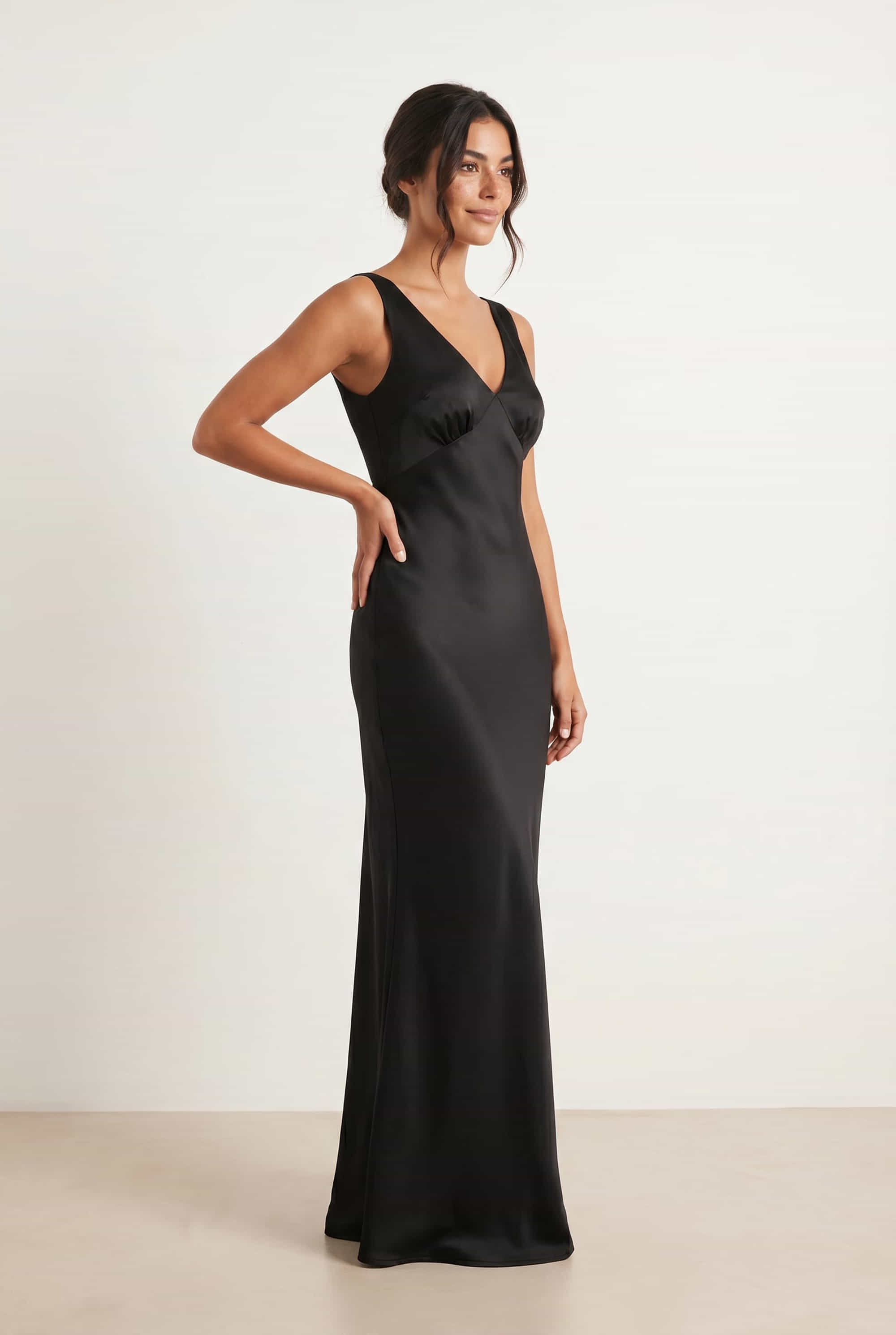 v neck maxi dress black V Neck Satin Maxi Dress / Black Style Cheat