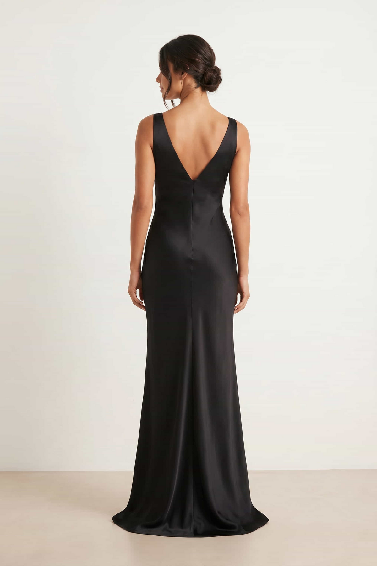 V Neck Satin Maxi Dress / Black