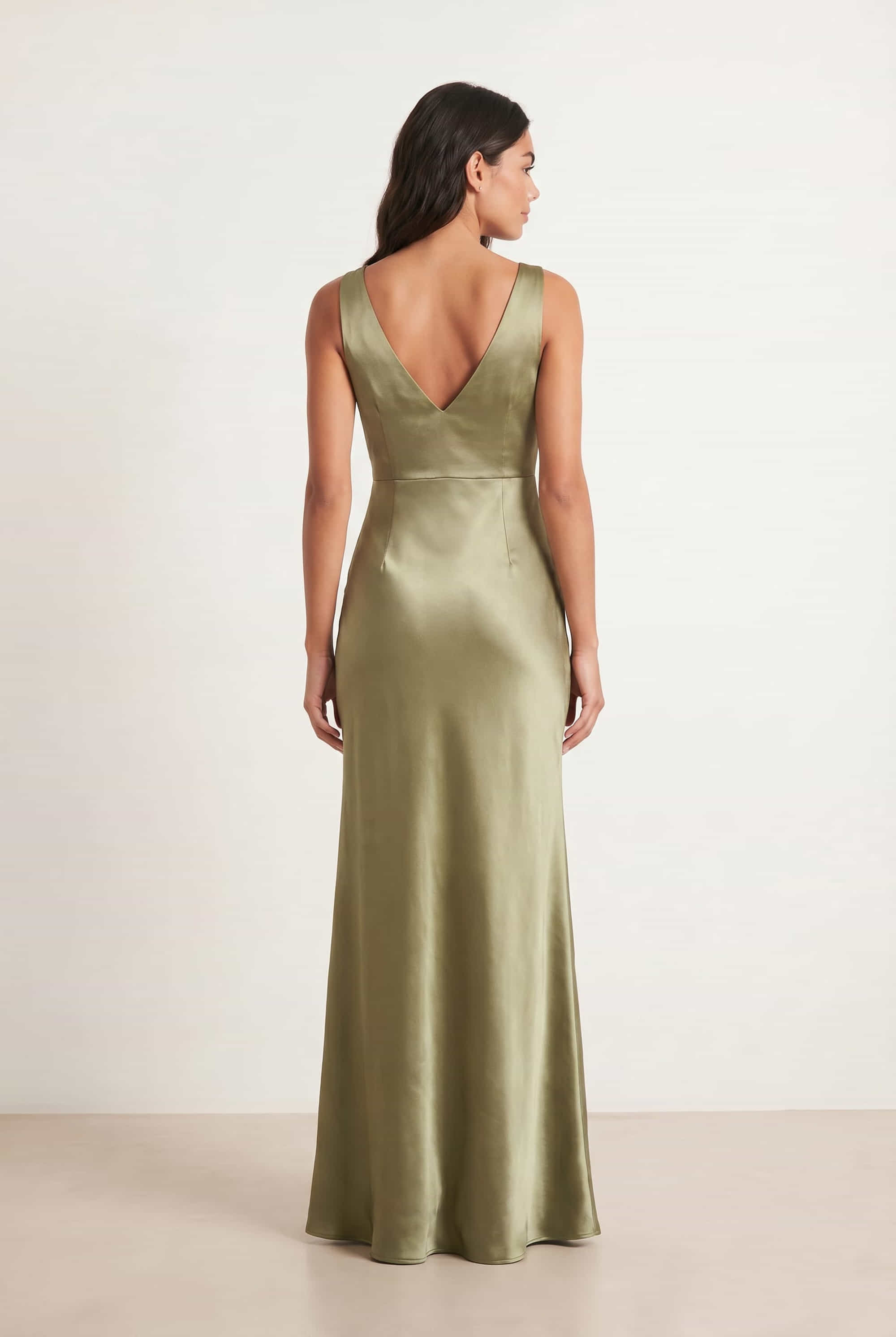 V Neck Satin Maxi Dress / Olive