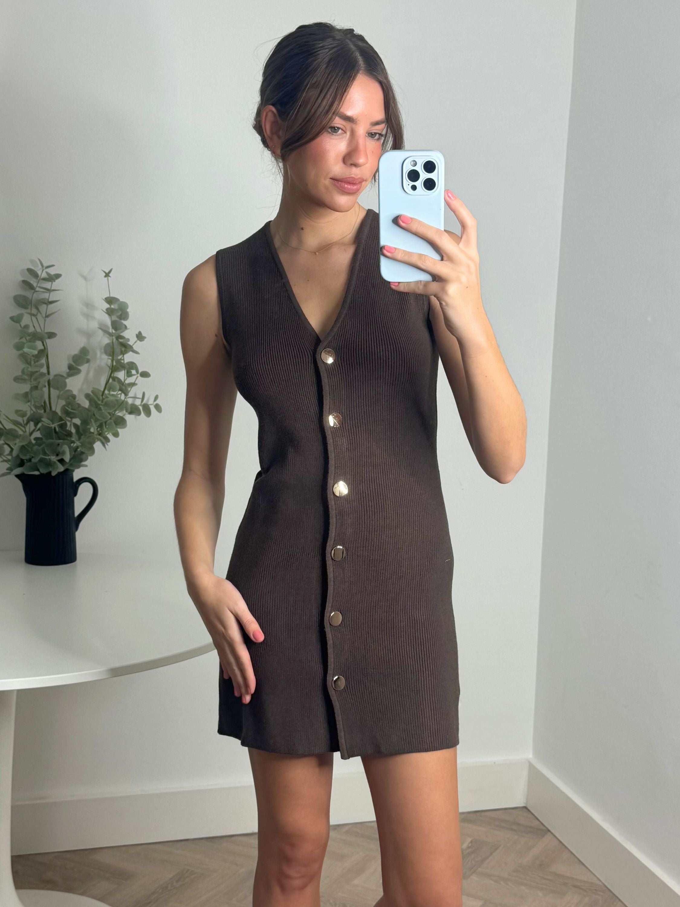 Eve Waistcoat Dress in Chocolate