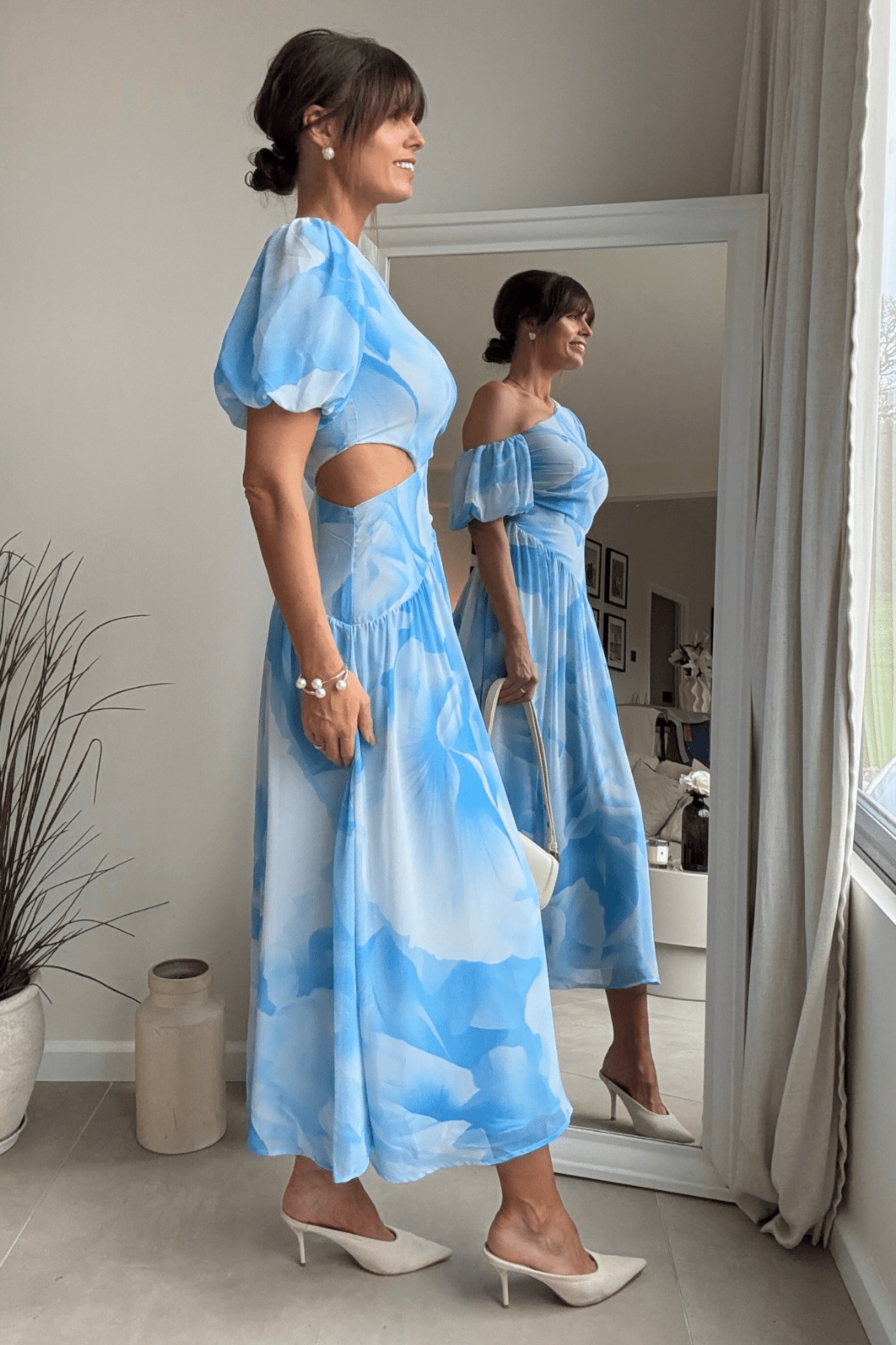 Jennifer Asymmetric Cut Out Dress in Blue - Style Cheat