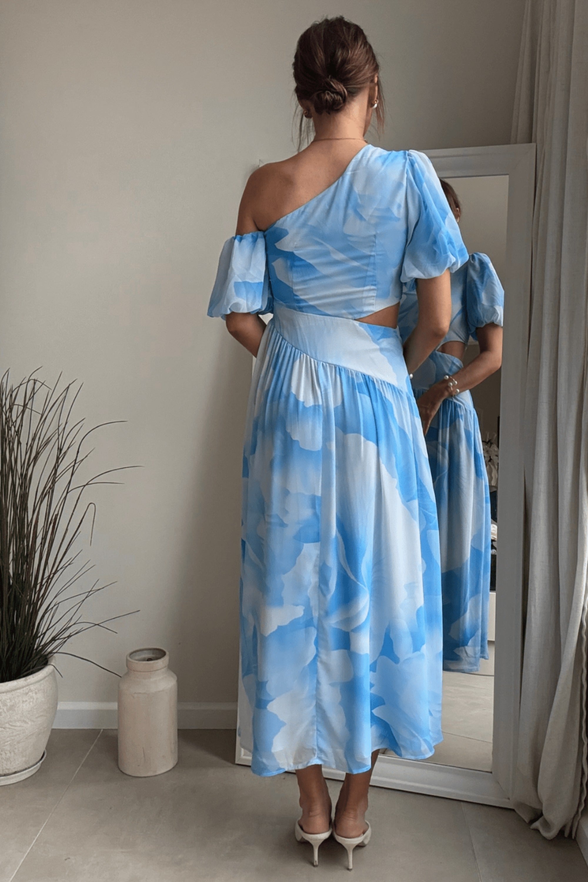 Jennifer Asymmetric Cut Out Dress in Blue - Style Cheat