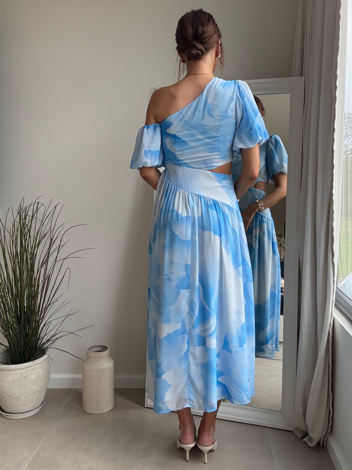 Jennifer Asymmetric Cut Out Dress in Blue