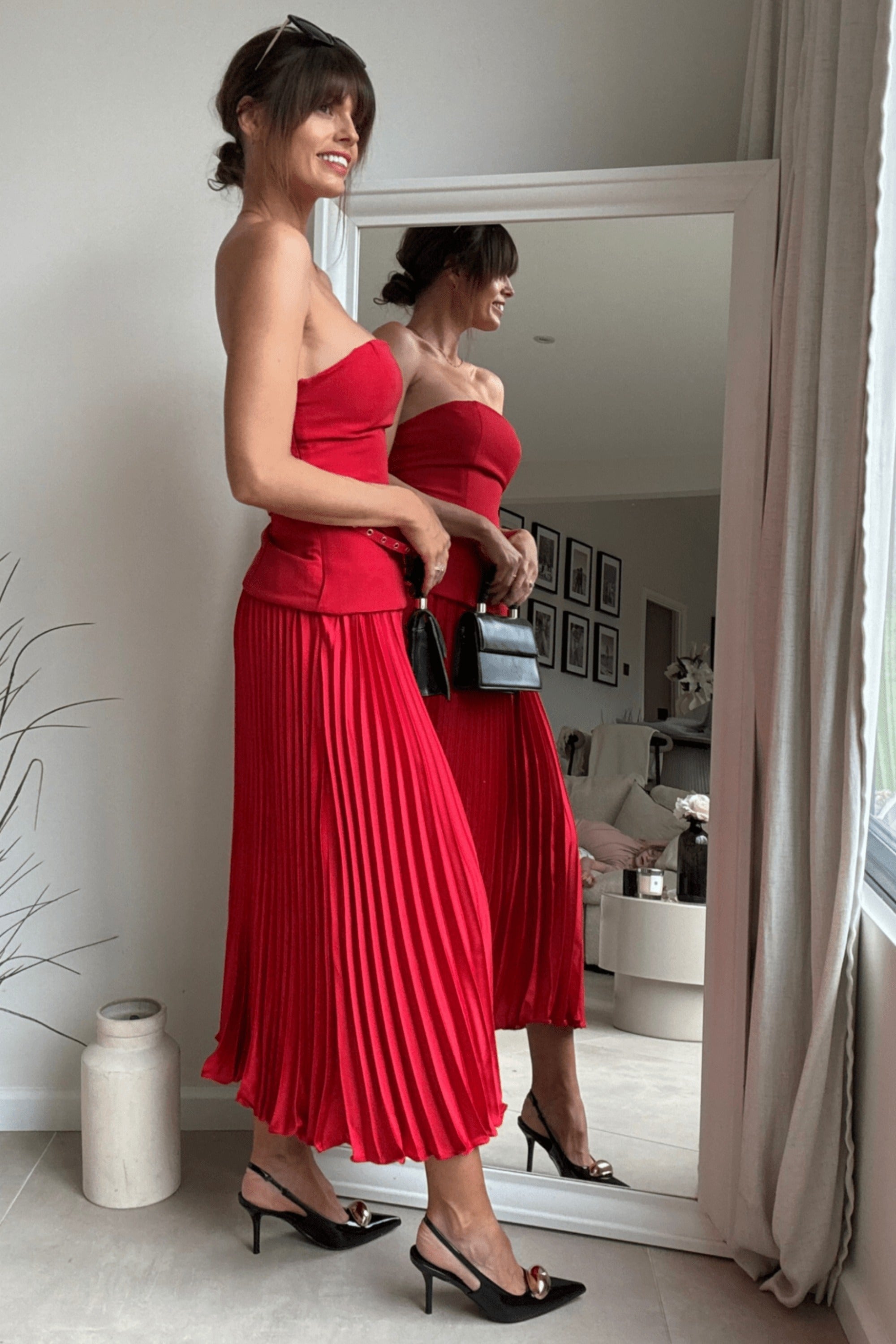 Anna Bandeau Pleat Dress in Red - Style Cheat