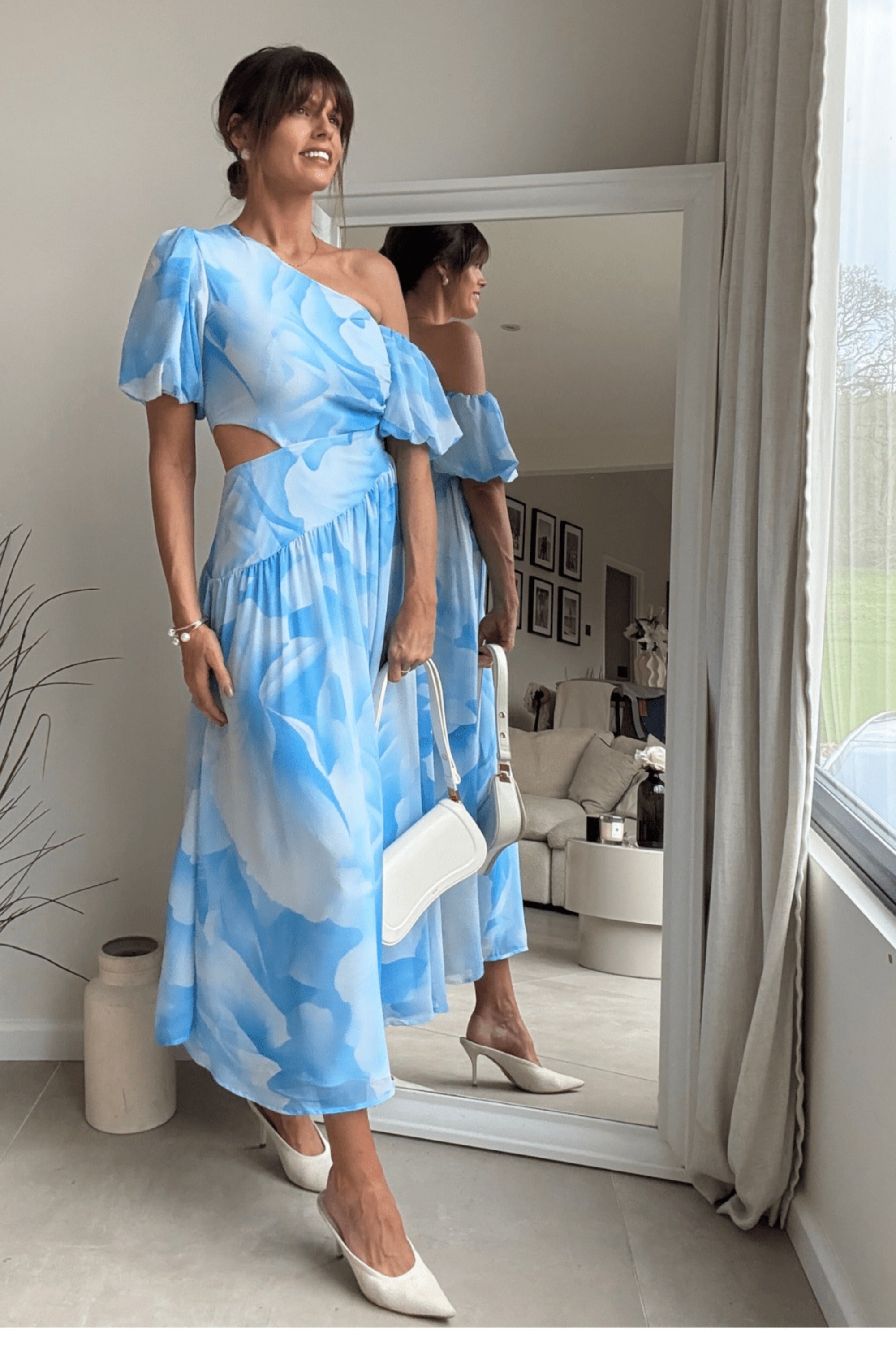 Jennifer Asymmetric Cut Out Dress in Blue - Style Cheat