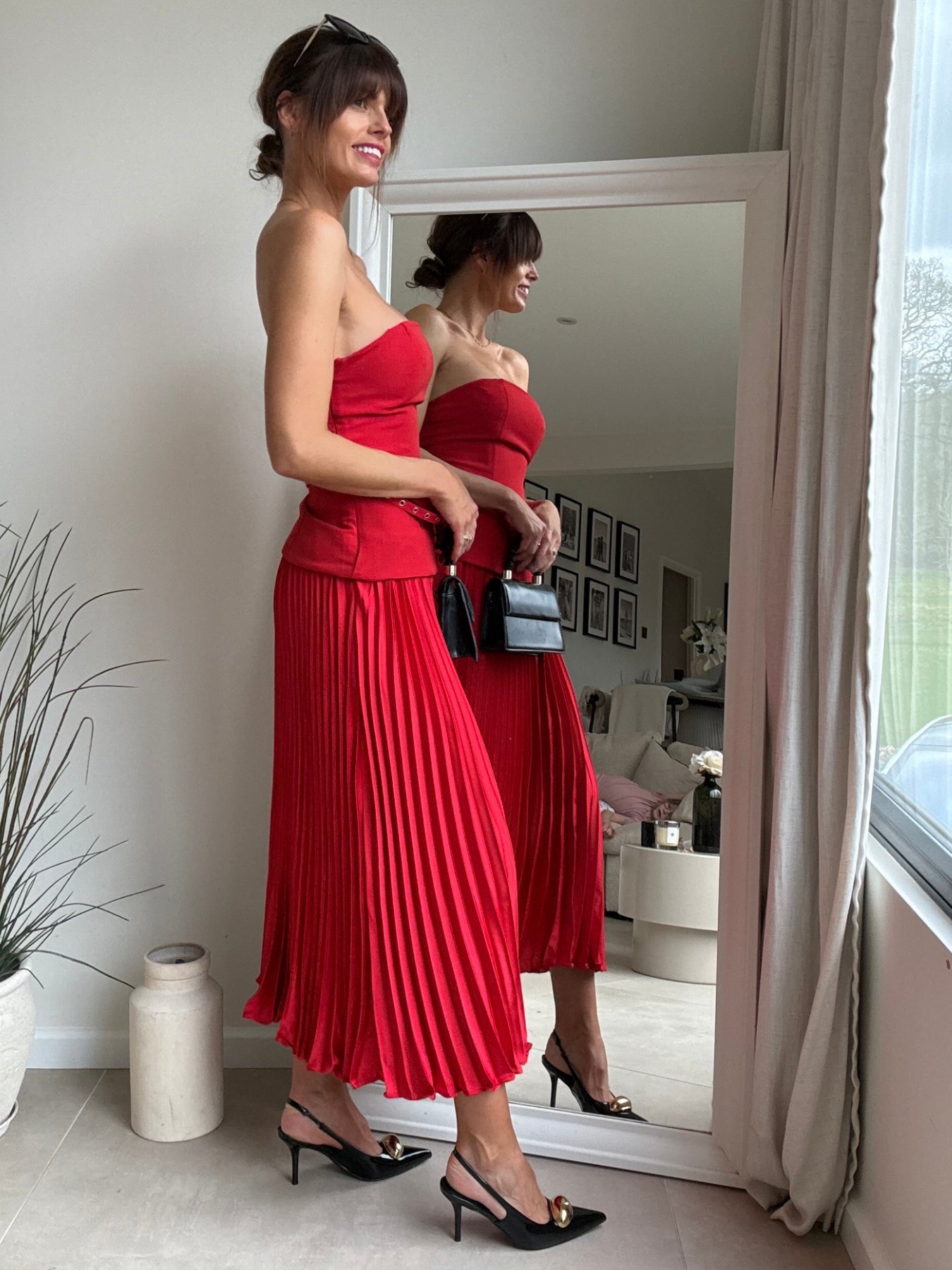 Anna Bandeau Pleat Dress in Red