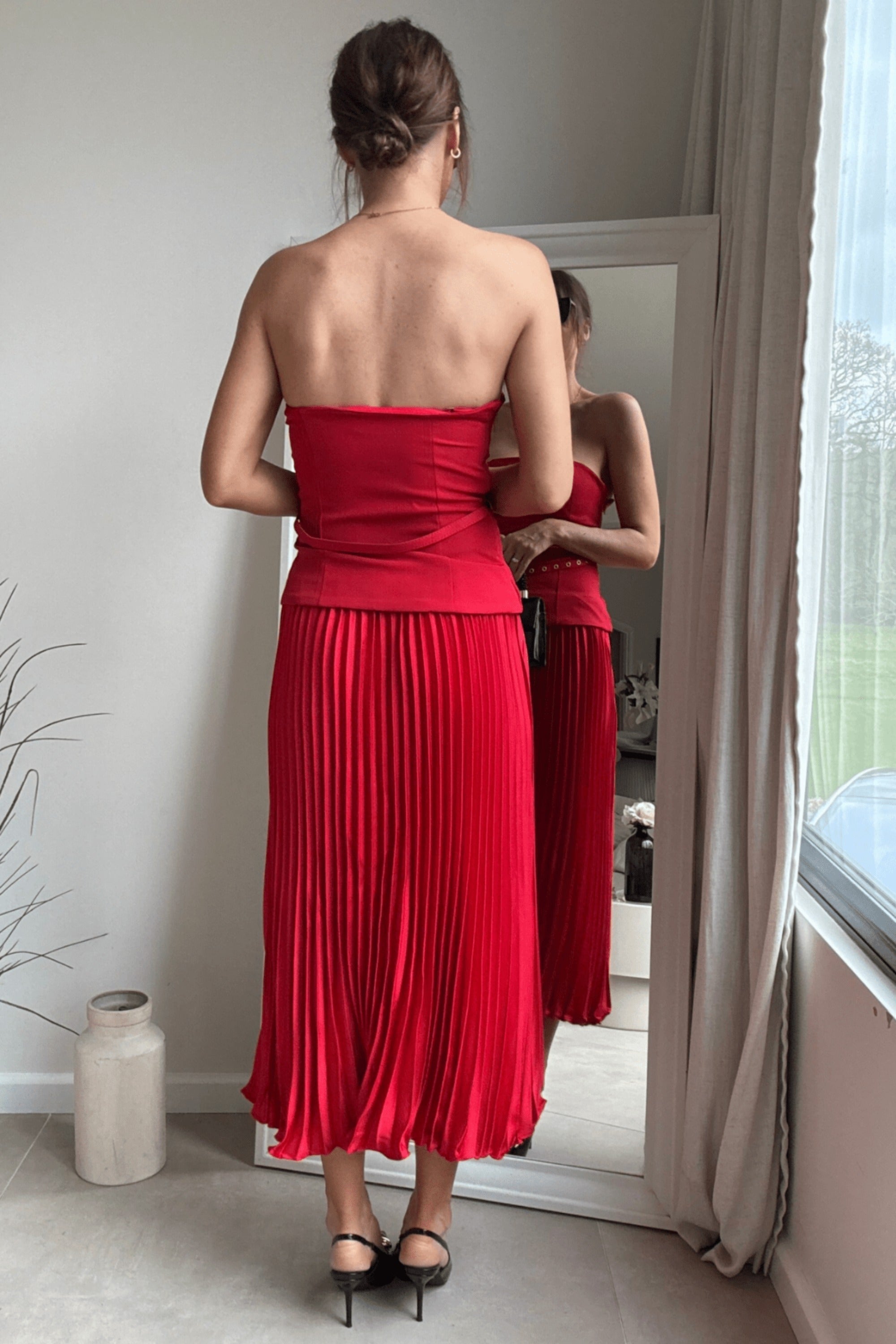 Anna Bandeau Pleat Dress in Red - Style Cheat