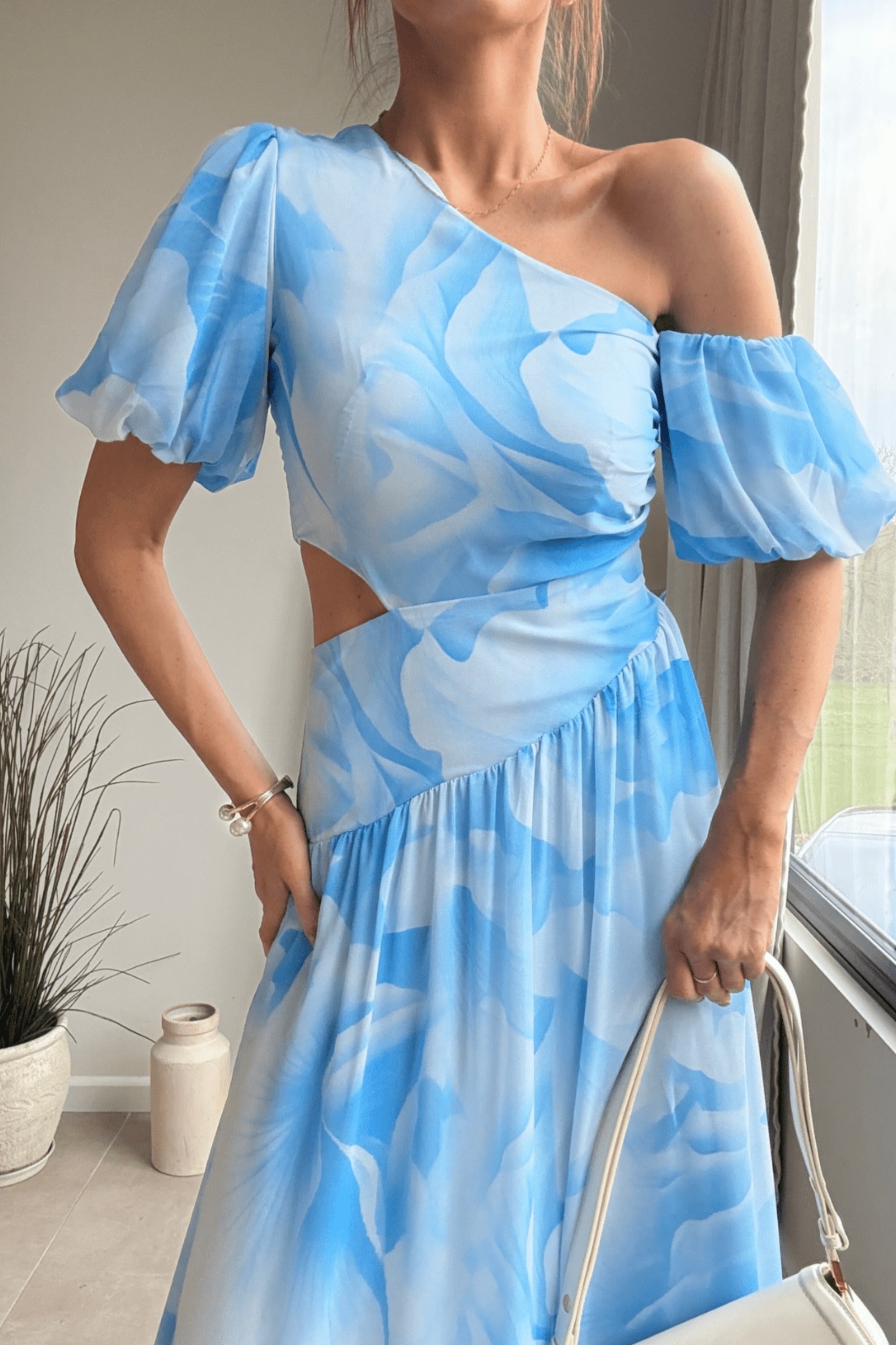 Jennifer Asymmetric Cut Out Dress in Blue - Style Cheat