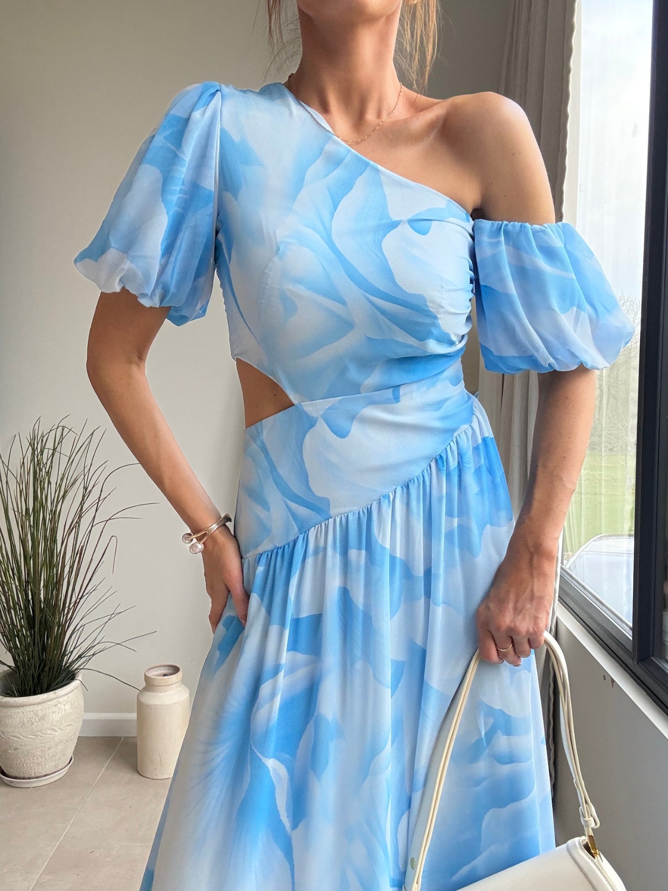 Jennifer Asymmetric Cut Out Dress in Blue