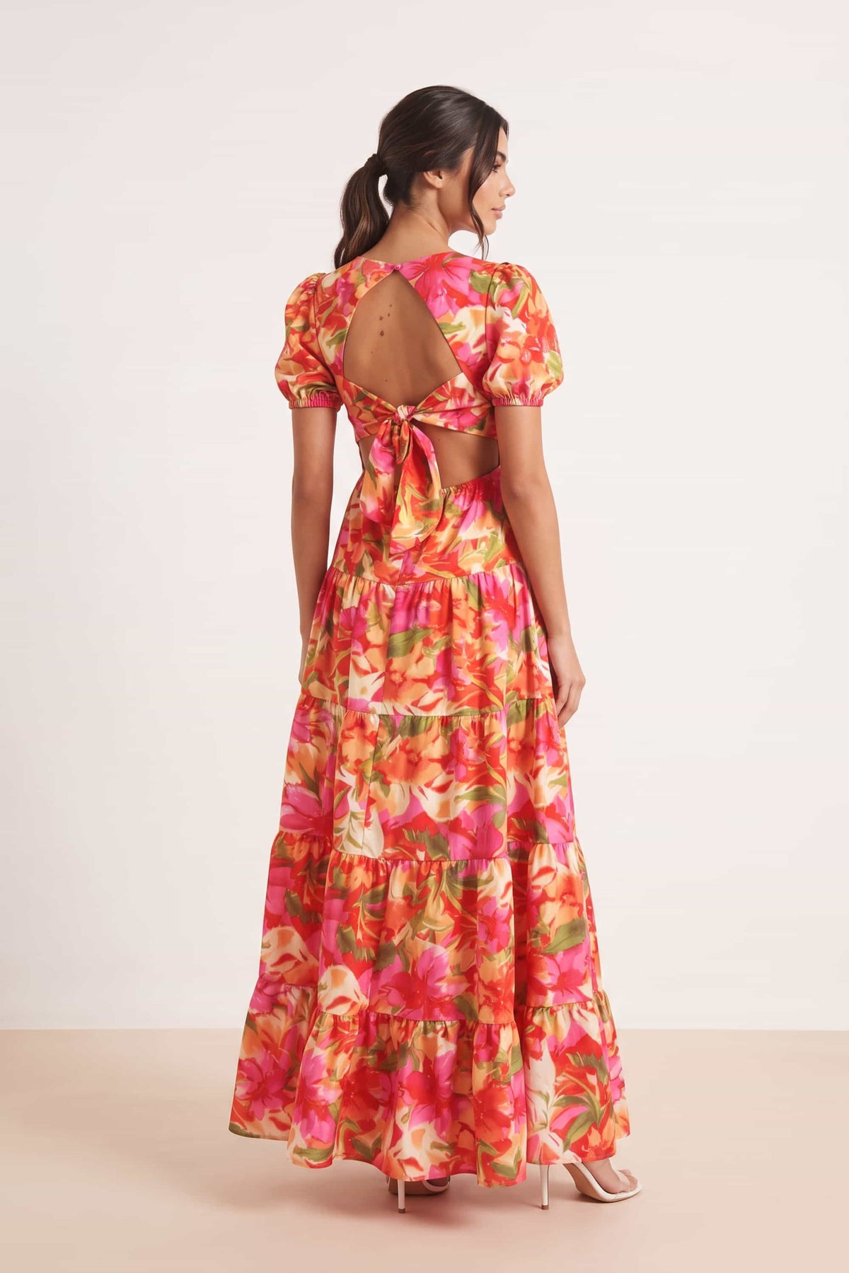 Zoe Tiered Cutout Maxi Dress / Tropical Print