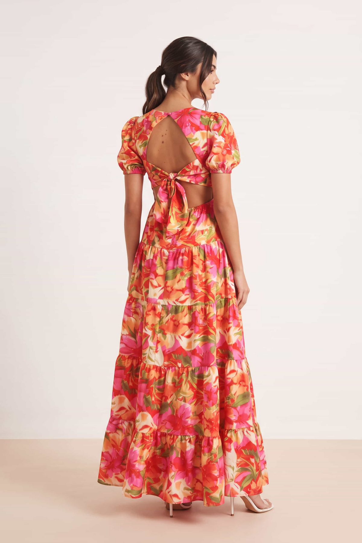 Zoe Tiered Cutout Maxi Dress / Tropical Print