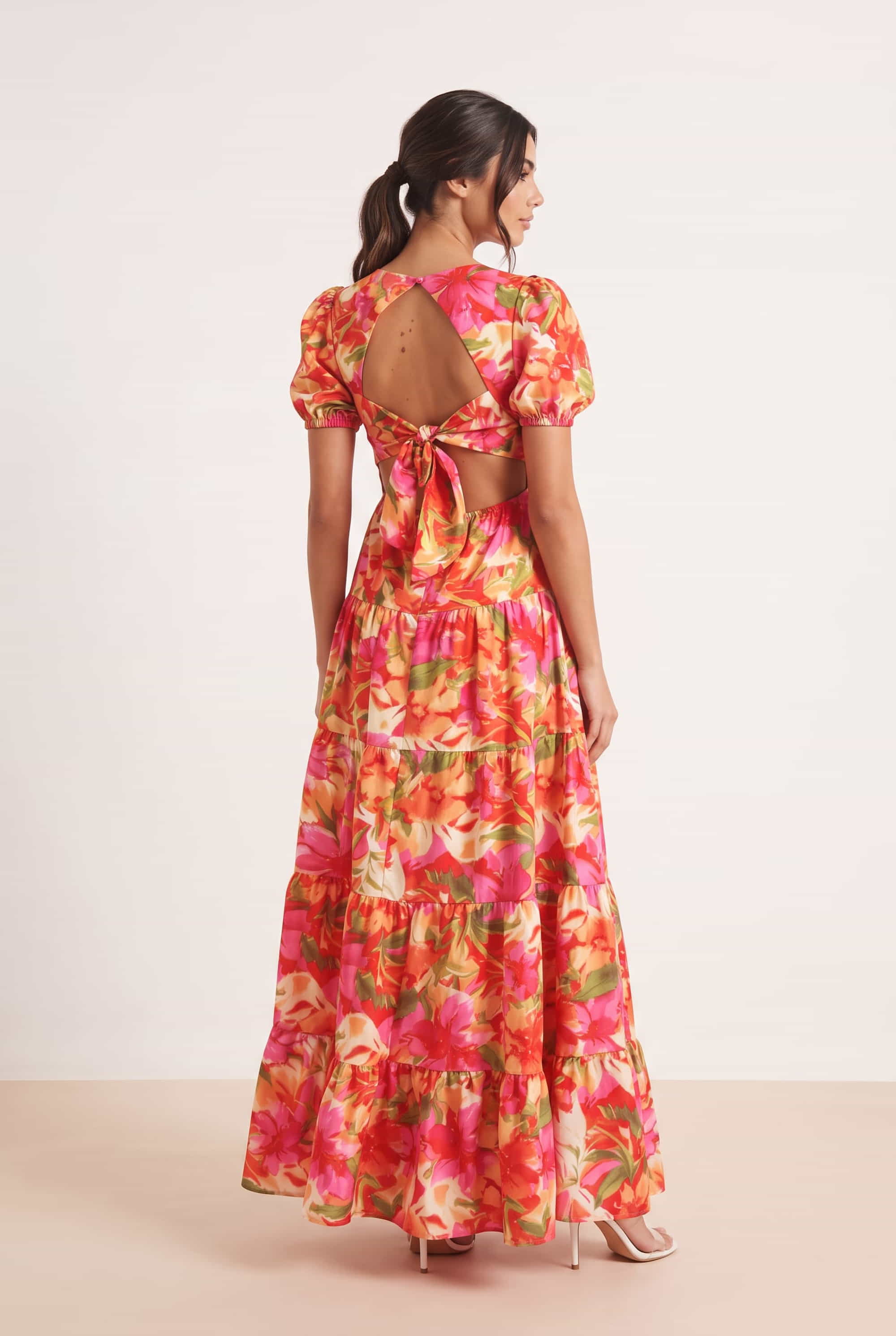 Zoe Tiered Cutout Maxi Dress / Tropical Print