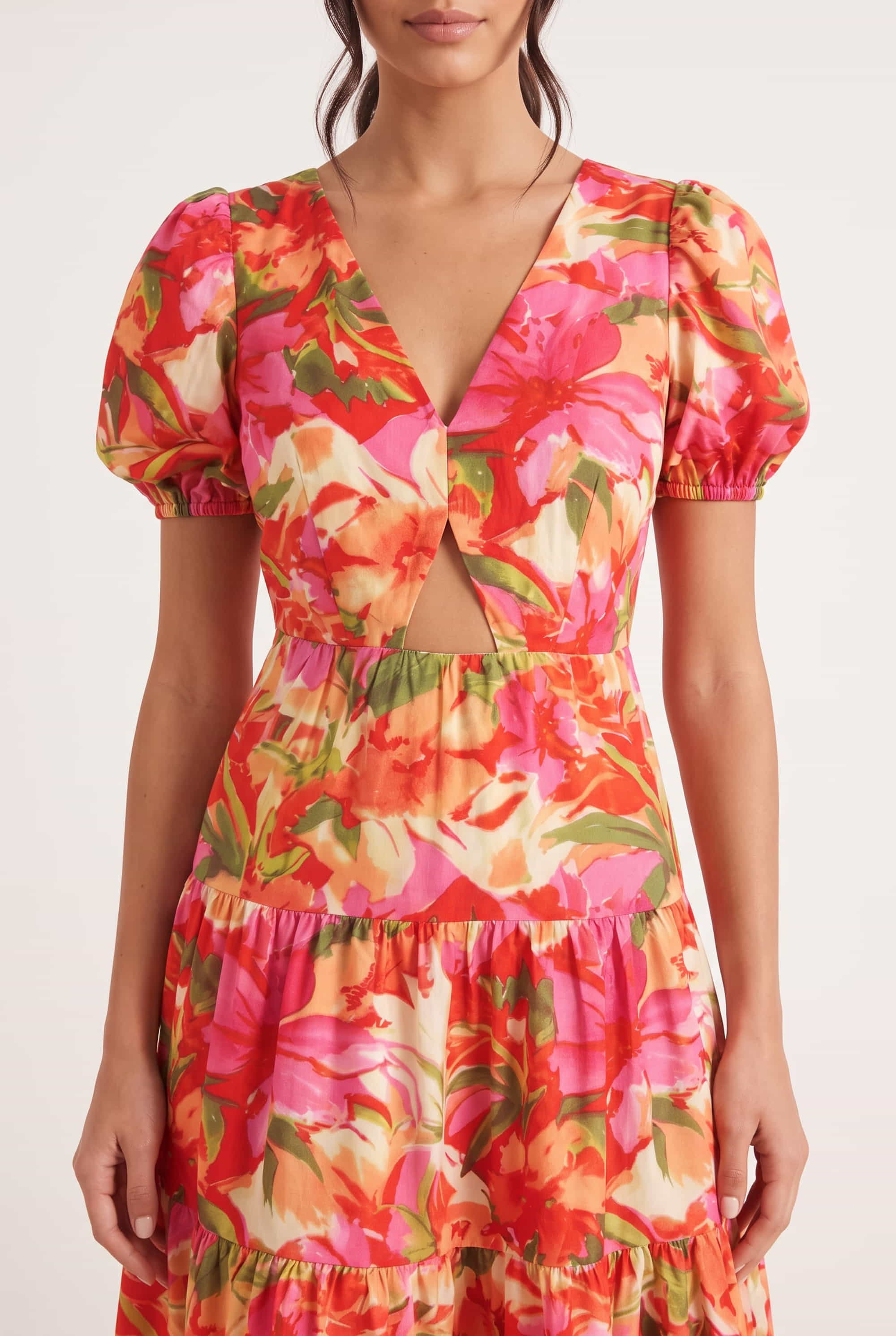 Zoe Tiered Cutout Maxi Dress / Tropical Print