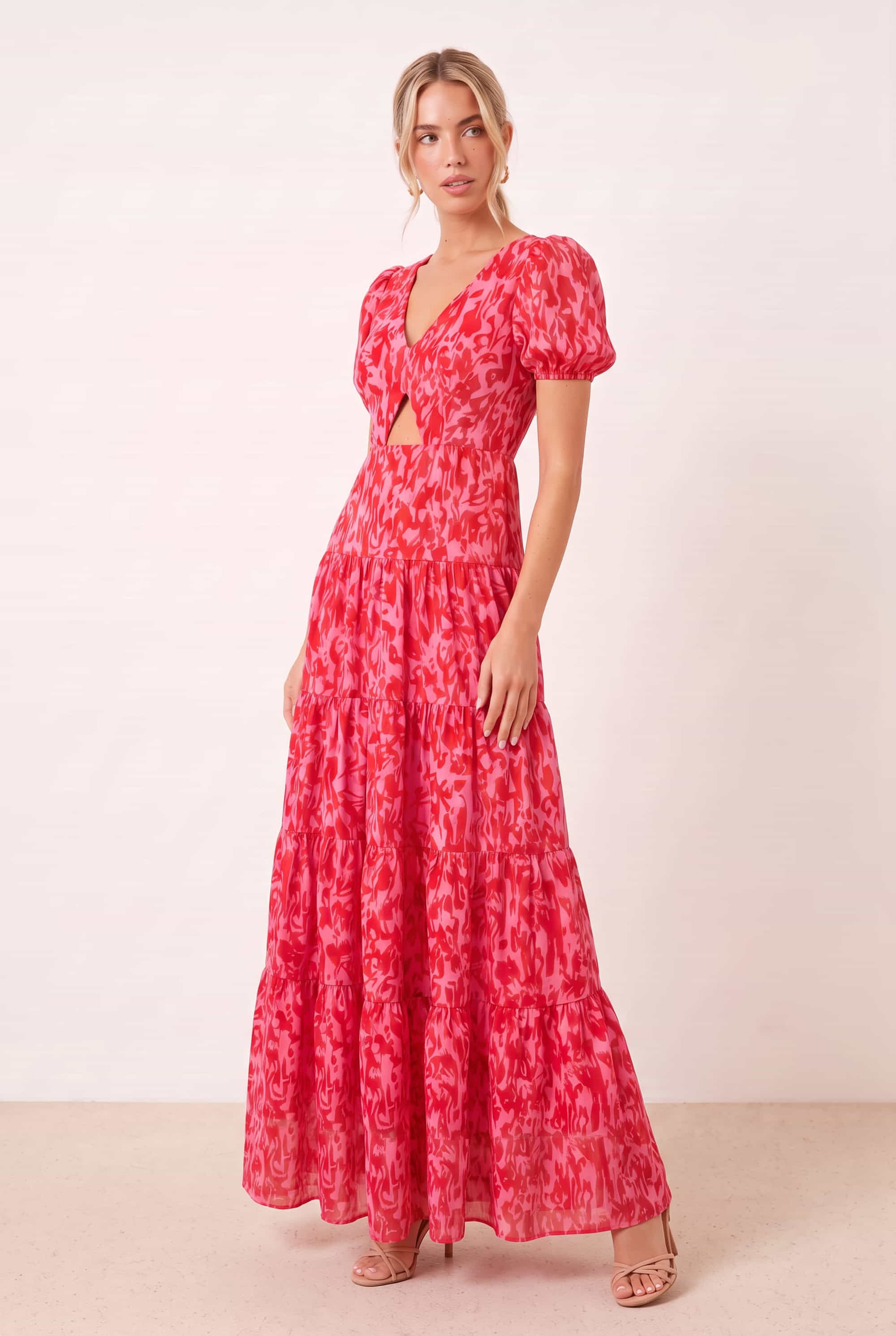 Zoe Tiered Cutout Maxi Dress / Pink Animal