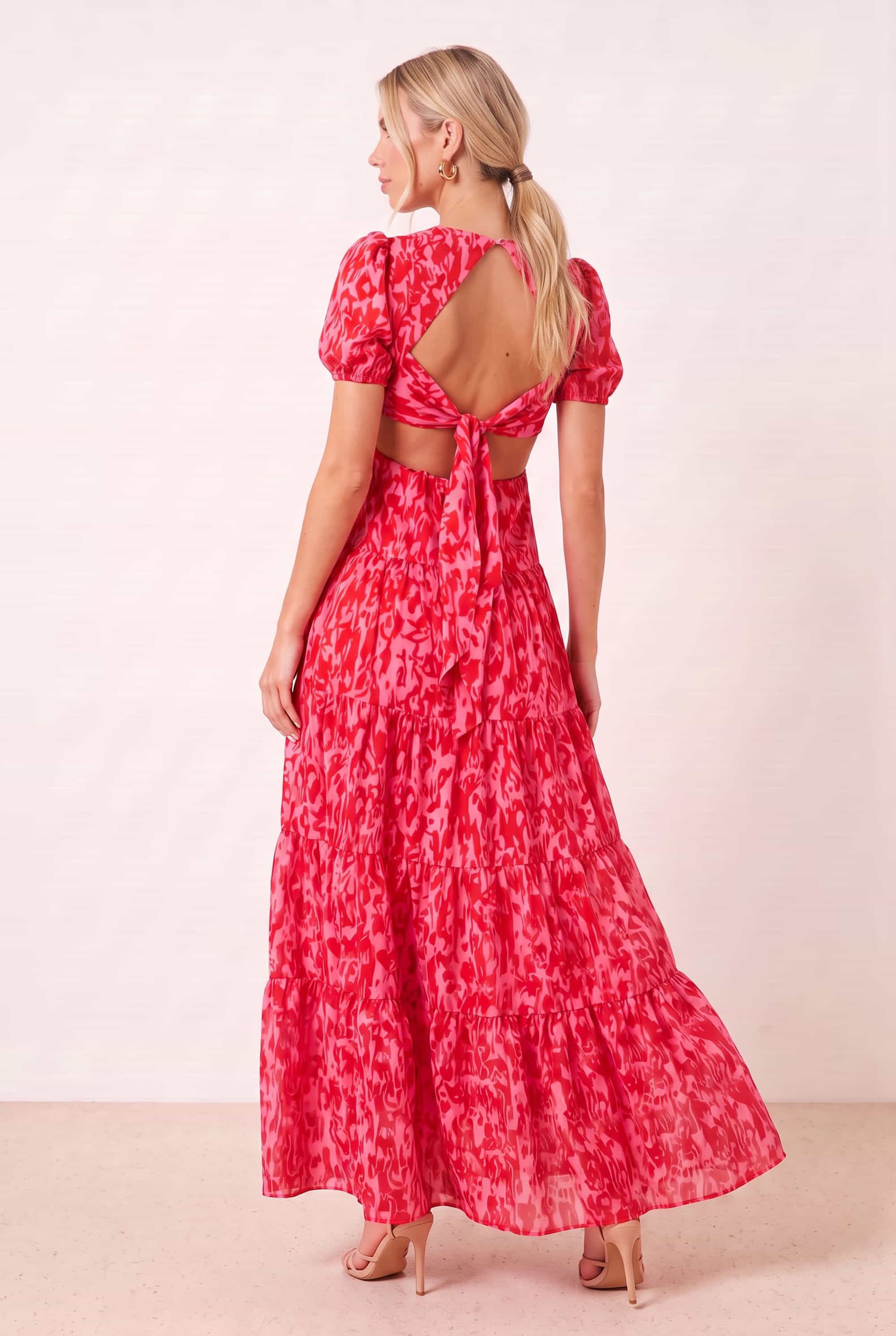 Zoe Tiered Cutout Maxi Dress / Pink Animal